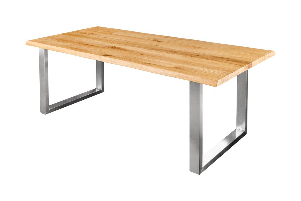 riess-ambiente Esstisch WILD OAK 160cm natur/silber - Wildeiche, Baumkante, U-Gestell, geölt (Einzelartikel, 1-St), Urbaner Massivholztisch für 6 Personen - ideal für Wohn- & Esszimmer