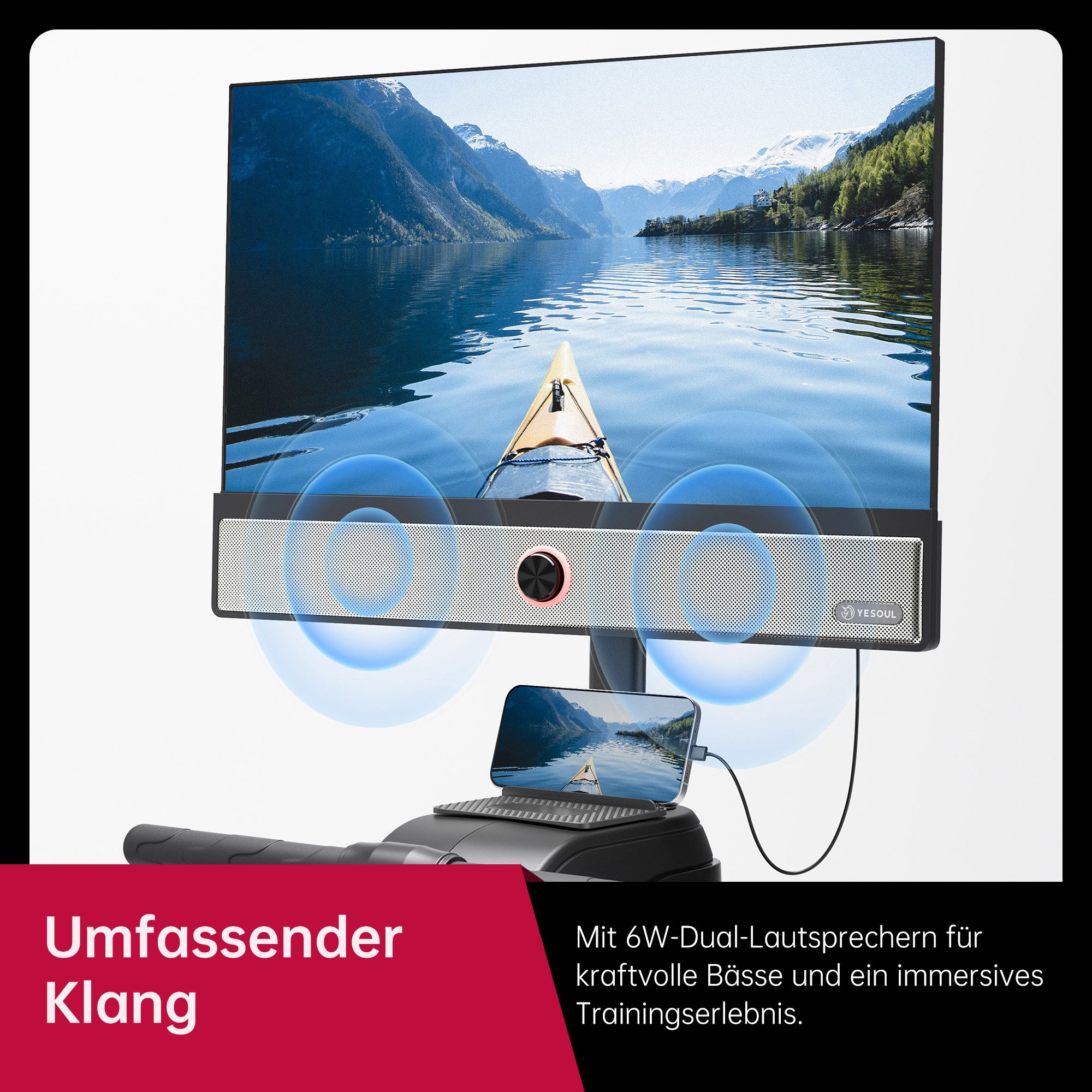 yesoul Rudergerät R1 Plus (mit 100 Widerstandsstufen, Rudermaschine), 21,5-Zoll-LED-FHD-Bildschirm, Klappbar, Kinomap&Zwift komp.