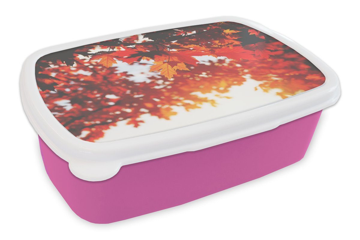 MuchoWow Lunchbox Herbstliche Blätter - Rustikale Dekoration - Sonne, Kunststoff, (2-tlg), Brotbox für Erwachsene, Brotdose Kinder, Snackbox, Mädchen, Kunststoff rosa