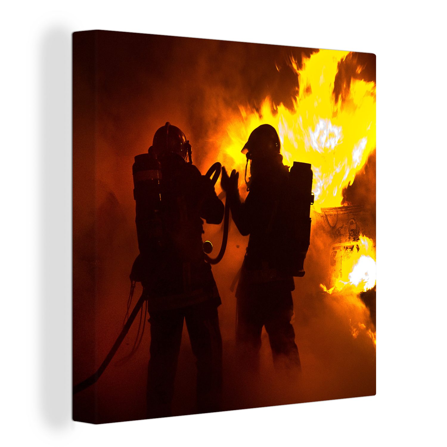 OneMillionCanvasses® Leinwandbild Silhouetten von Feuerwehrleuten, (1 St), Leinwand Bilder für Wohnzimmer Schlafzimmer