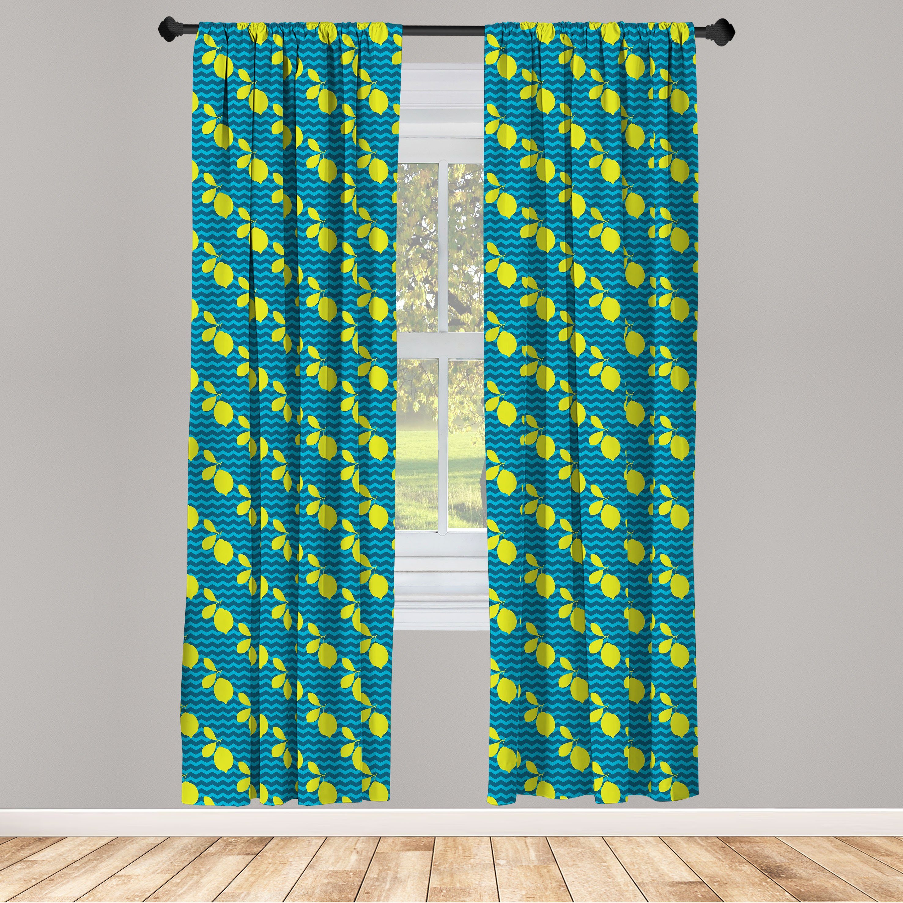 Gardine Vorhang für Wohnzimmer Schlafzimmer Dekor, Abakuhaus, Microfaser, Zitrone Citrus Motiv Zick-Zack-Kulisse