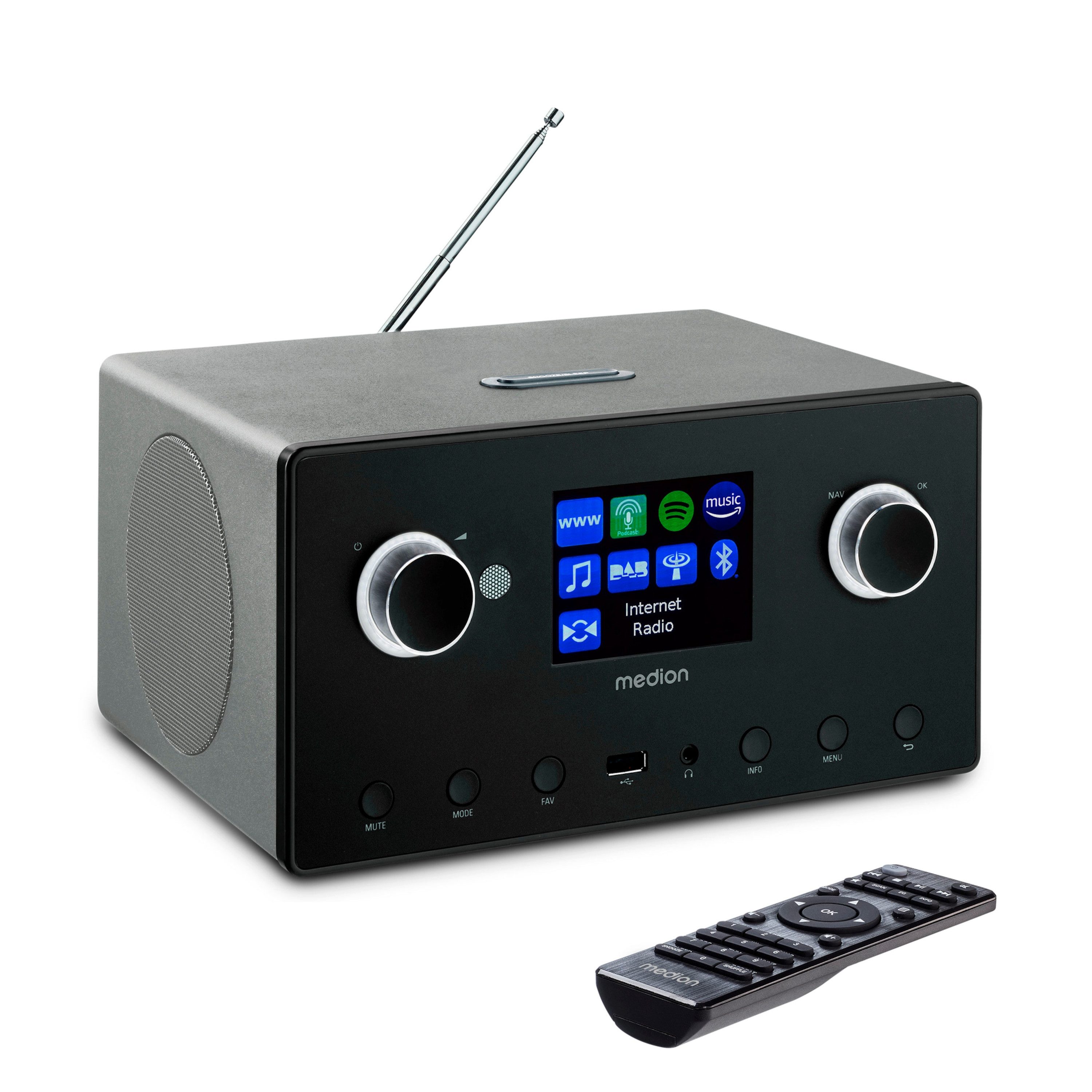 Medion® Internetradio MEDION® LIFE® P85444 (MD89295) Radio (AM/FM, Amazon Music, MW/UKW, Spotify, WiFi, DAB+, 30 W, DAB+ UKW Radio, WLAN, Bluetooth, 8,1 cm (3,2) TFT-Farbdisplay)