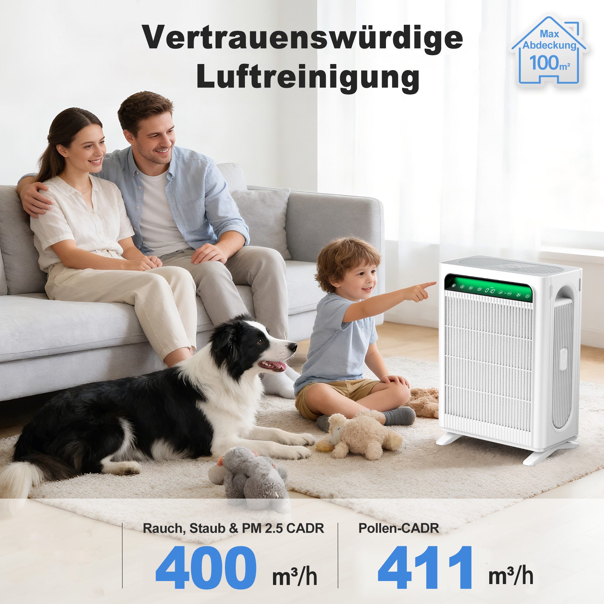 KNKA PRO Luftreiniger, für 120 m² Räume, mit HEPA-Filter für große Wohnräume ideal bei Allergien und Haustieren