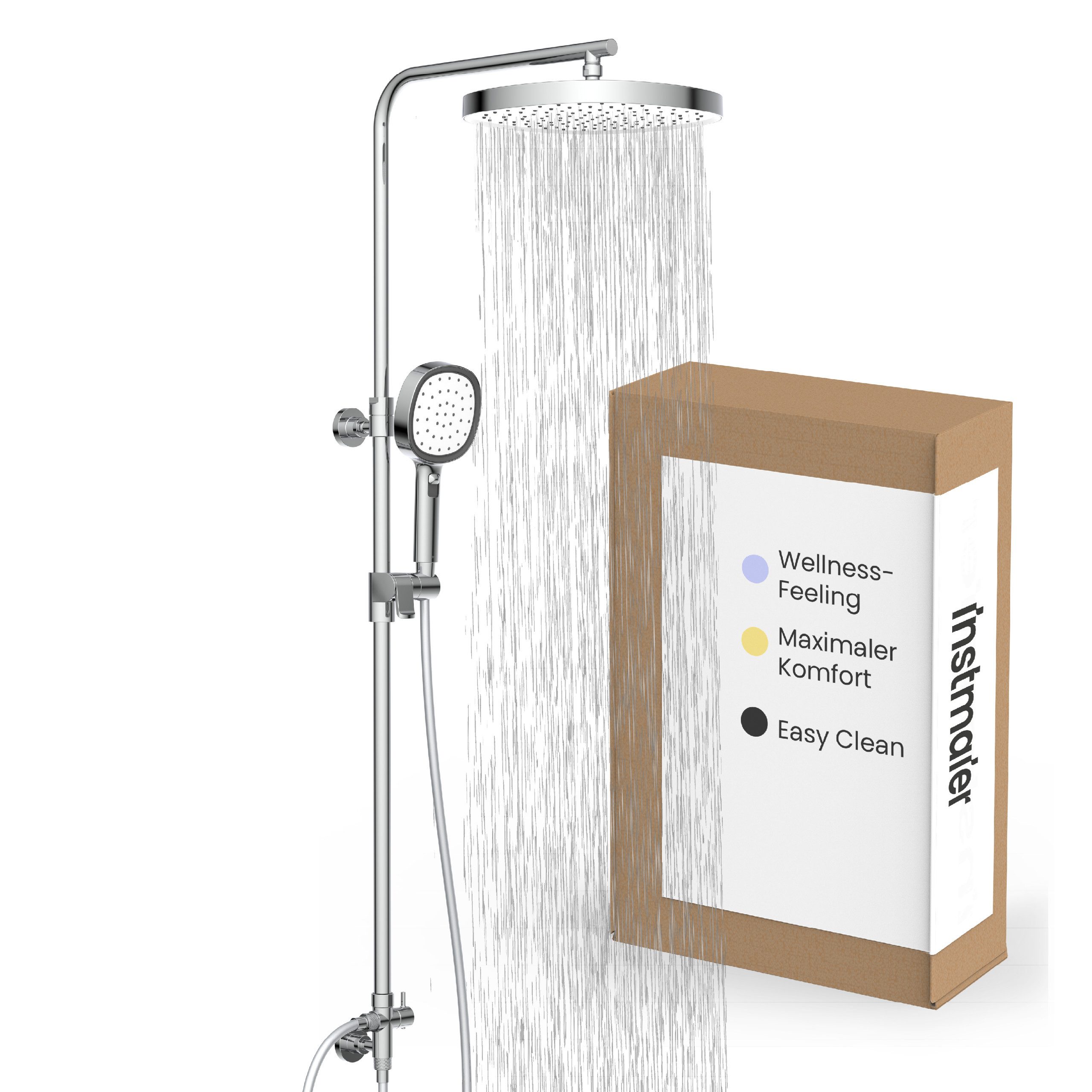 instmaier Duschsystem Cleo, 3 Strahlart(en), Große Regendusche mit Design-Handbrause