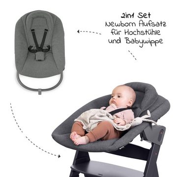 Hauck Hochstuhl Alpha Plus Grey Newborn Set, Holz Babystuhl ab Geburt inkl. Aufsatz für Neugeborene & Sitzauflage