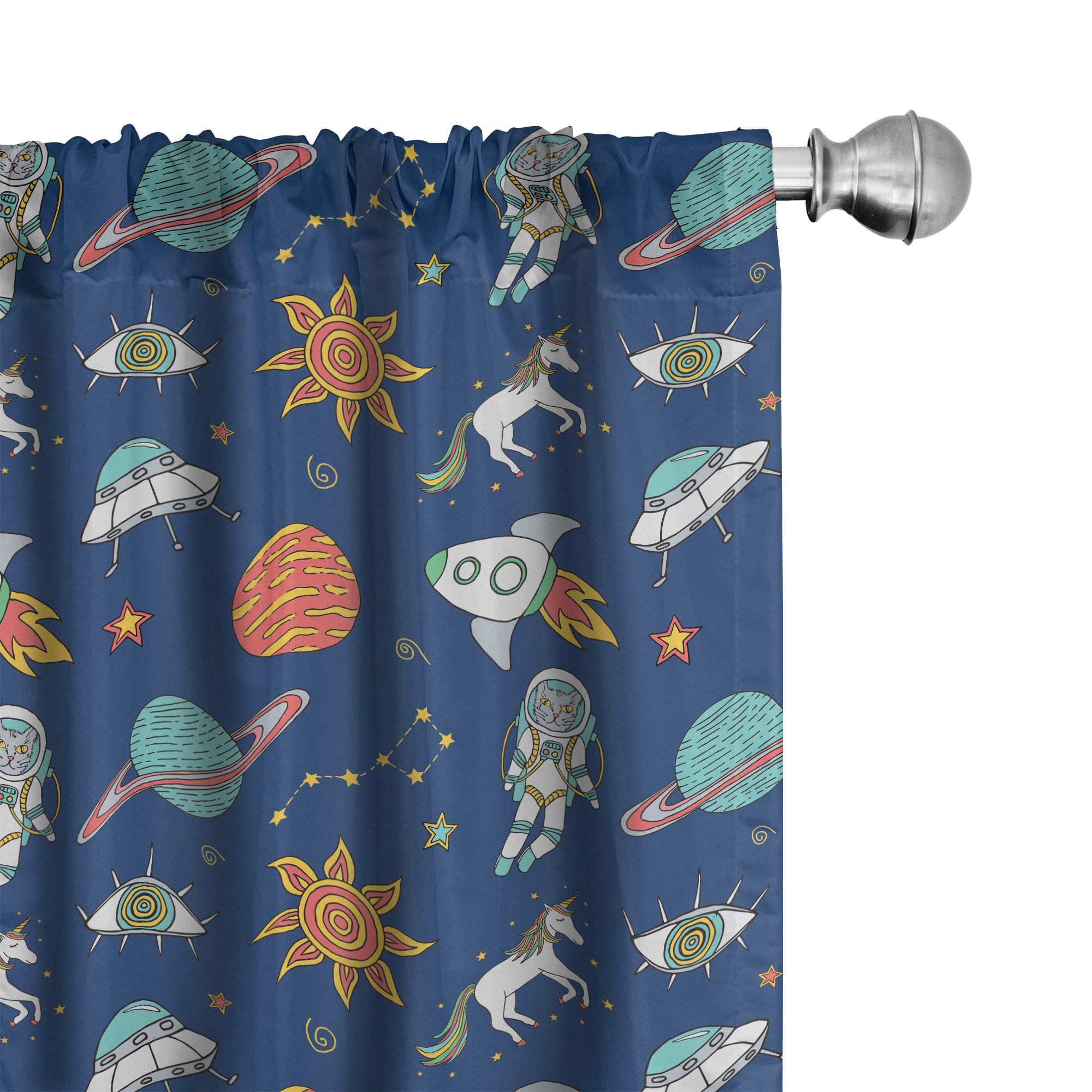 Abakuhaus Gardine Vorhang für Wohnzimmer Schlafzimmer Dekor, Microfaser, Weltraum Unicorn Planeten UFO