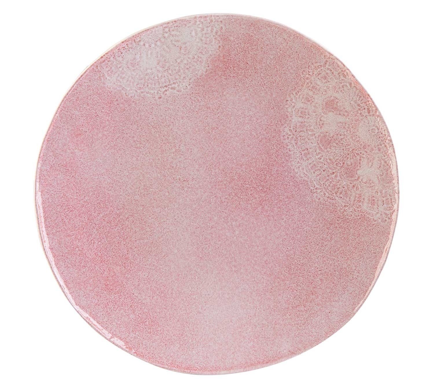 Home4You Speiseteller, Ø 27 cm, Rosa, Steingut, Glasierte Oberfläche, (1 St), mit floraler Prägung, Spülmaschinengeeignet | Speiseteller