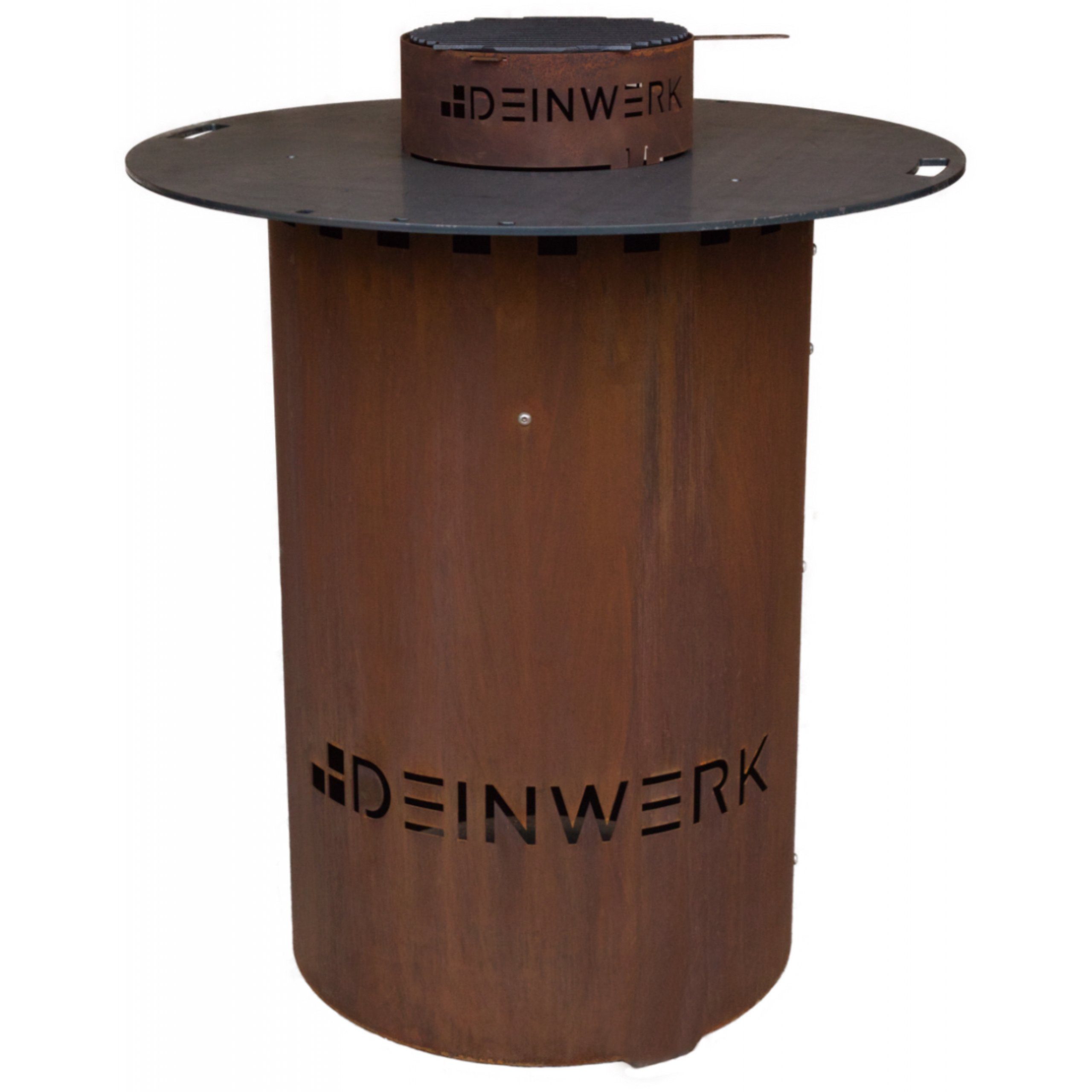 Feuerstelle DEINWERK Grillfass-Set Grilltonne aus Corten Ø 90cm mit Plancha