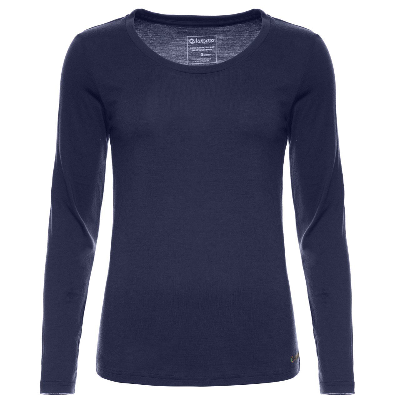 Kaipara - Merino Sportswear Unterhemd Merino Damen-Unterhemd Langarm weiter Rundhals Regular 200g warm (1-St) aus reiner Merinowolle Made in Germany Blau