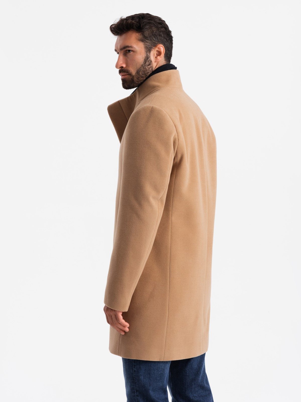 OMBRE Wintermantel Herrenmantel mit asymmetrischem Verschluss und hohem Kragen