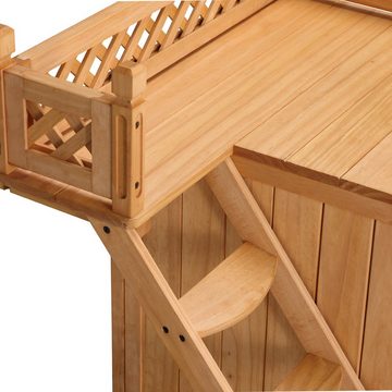 Cadoca Tierhöhle, Katzenhaus FSC ®-zertifiziertes Holz 2-stöckig Leiter Balkon indoor outdoor Katzenhütte Katzenvilla Tierhaus