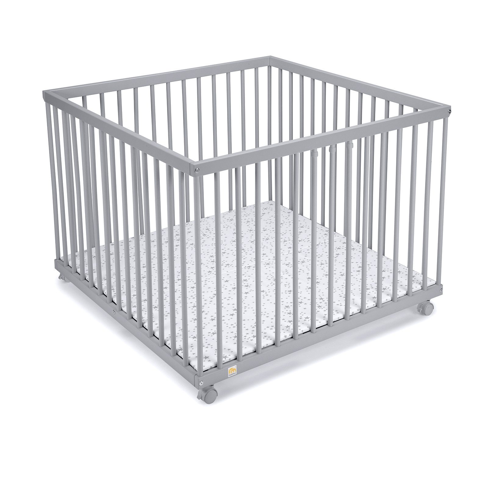 FabiMax Laufgitter 100x100cm, grau lackiert, mit Parkettrollen, 3 Schlupfsp günstig online kaufen