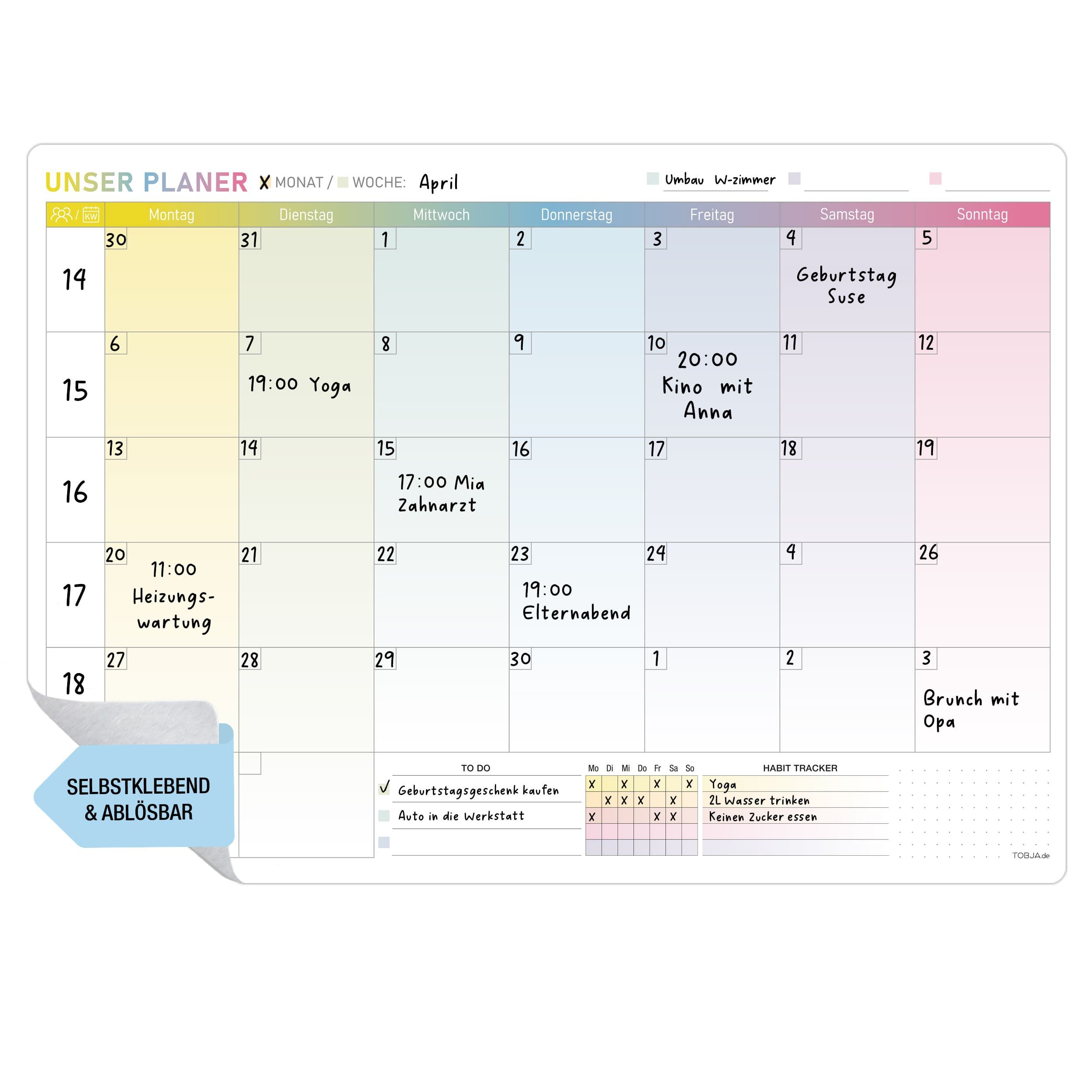 TOBJA Wandtafel A3 selbsthaftender Monatsplaner abwischbar, Wochenplaner Wh günstig online kaufen