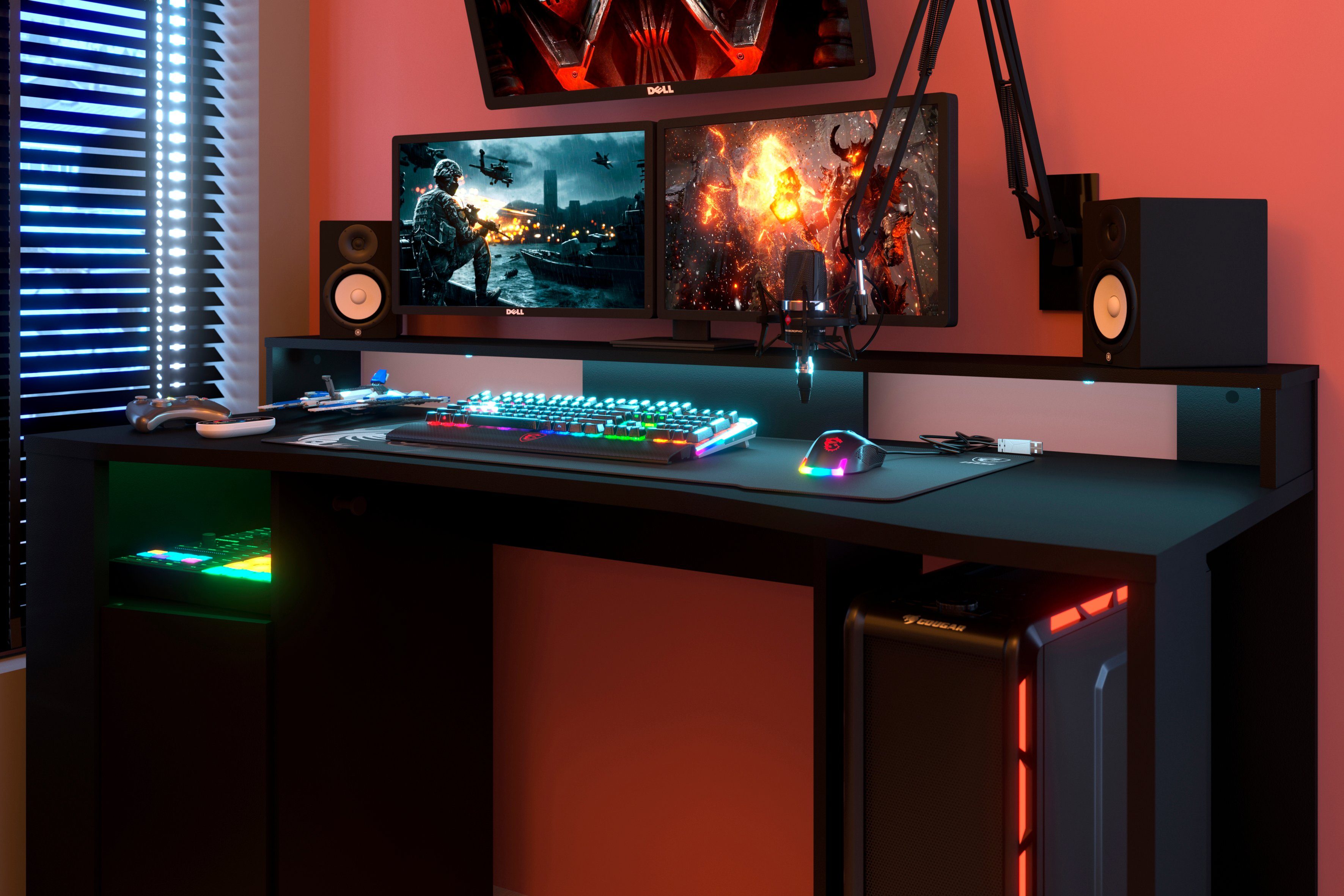 Parisot Kinderschreibtisch Gaming, Gamingtisch, Jugendschreibtisch, Schreibtisch, inkl. LED Beleuchtung