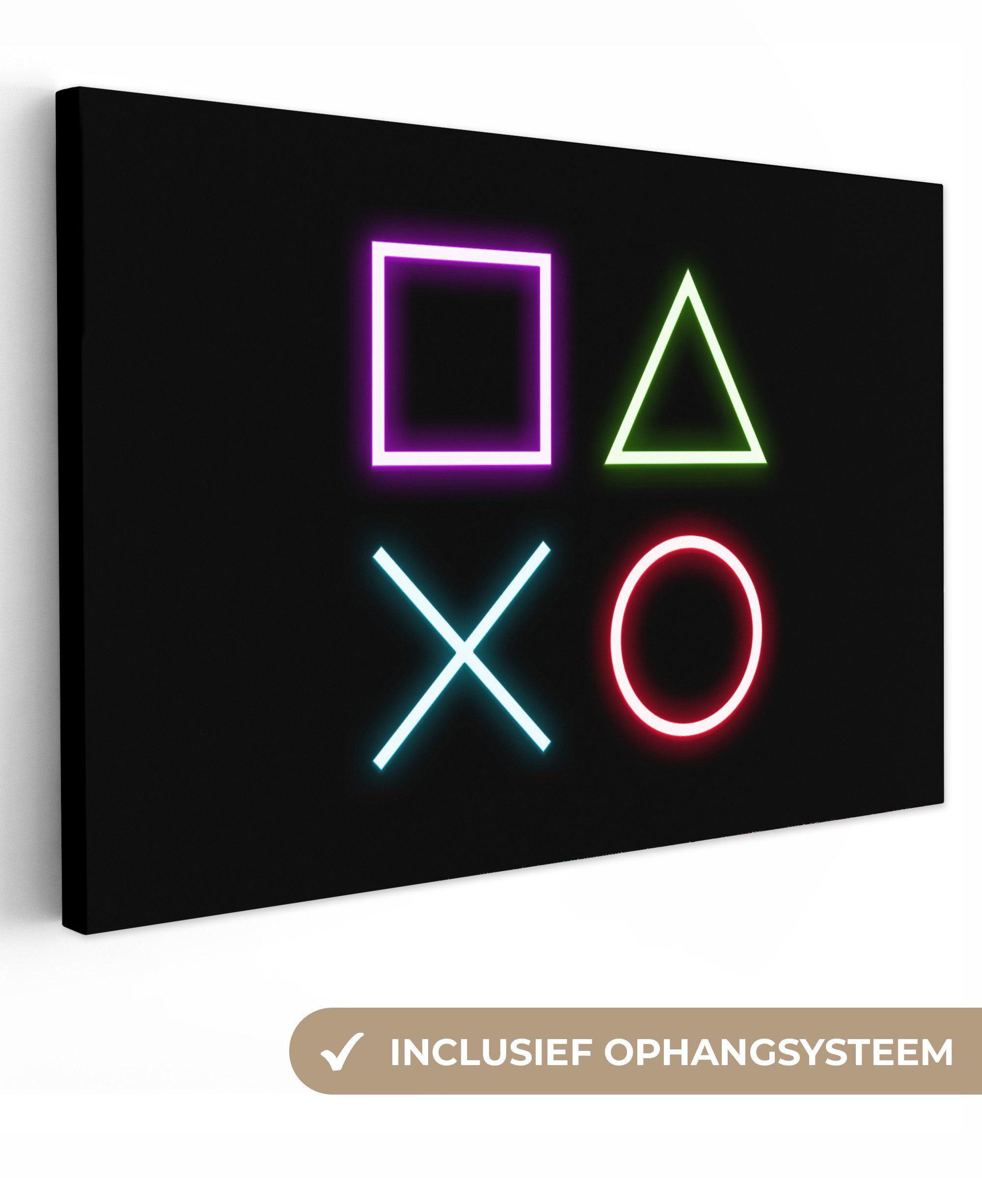 OneMillionCanvasses® Leinwandbild Gaming - Neon - Konsole - Schwarz - Controller - Gaming, Fotodruck (1 St), Leinwand Bilder groß für Wohnzimmer 140x90 cm