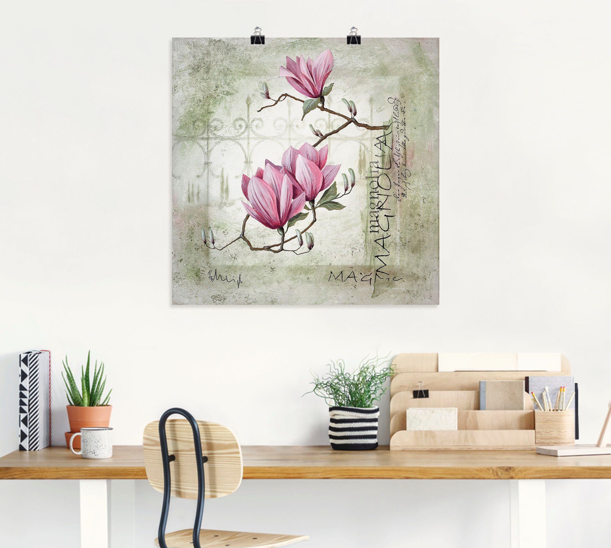 (1 St), Artland oder Wandbild Wandaufkleber in Pinke versch. Blumen Magnolie, Größen Leinwandbild, als Poster