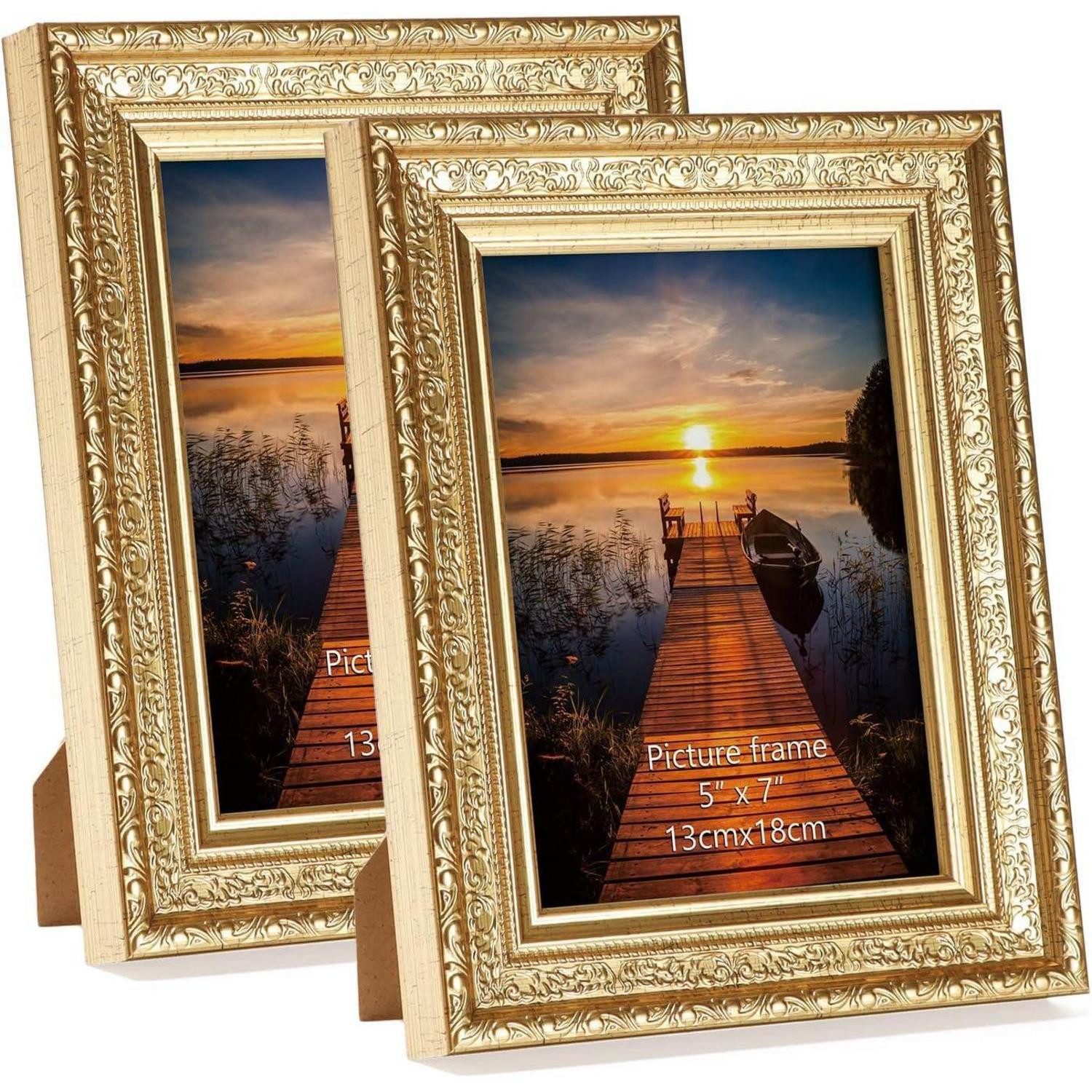 LuxusKollektion Bilderrahmen-Set Bilderrahmen Vintage 13x18 cm 2er Set Gold Wohnzimmer Büro Echtglas