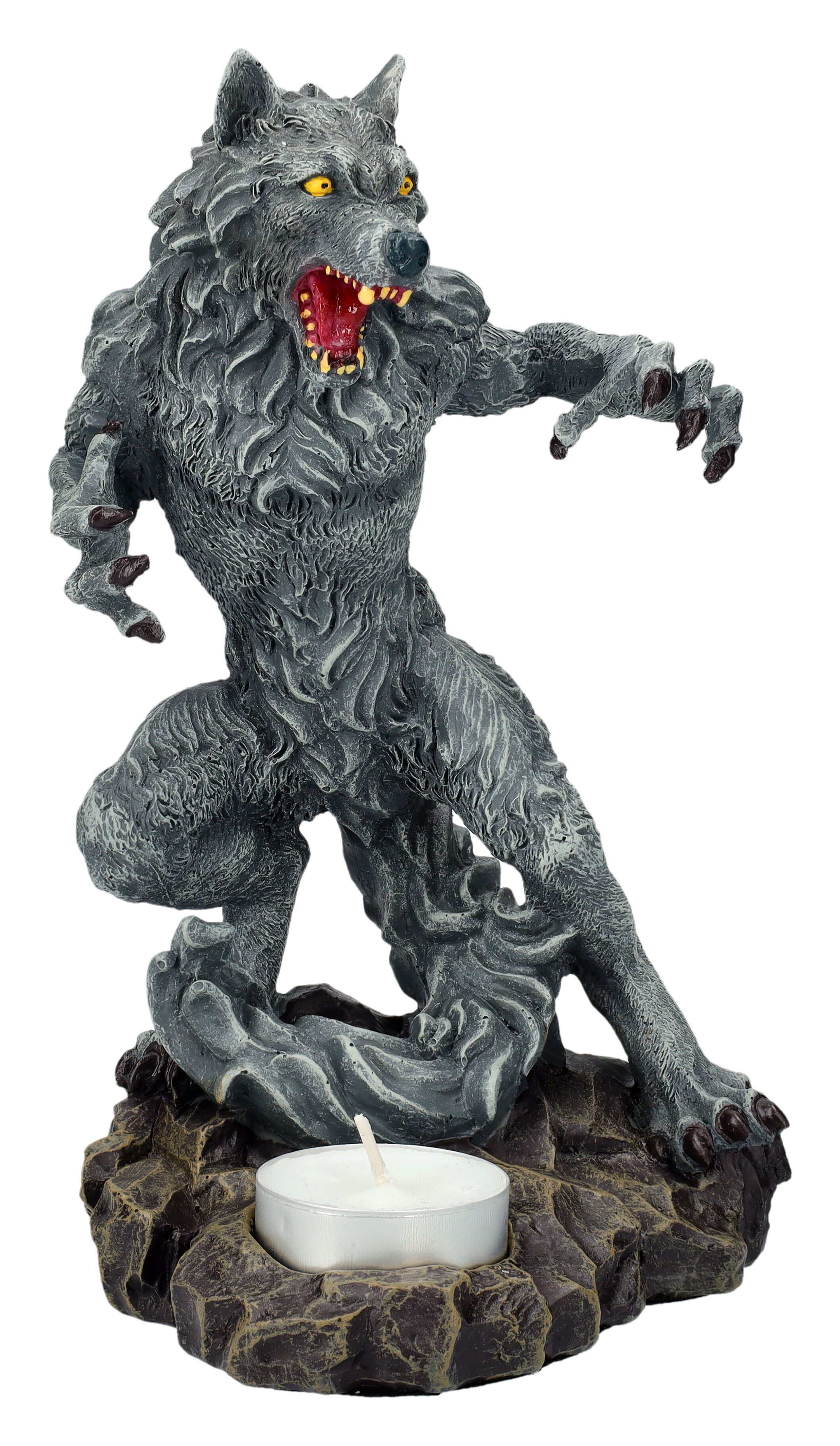 Figuren Shop GmbH Teelichthalter Werwolf Figur steht vor Teelicht - Dekofig günstig online kaufen