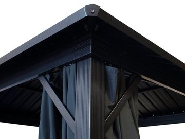 DEGAMO Pavillon NOVARA, mit 4 Seitenteilen, (inkl. Seitenteile), 3x3 Meter, Aluminium schwarz, Dach verzinkter Stahl