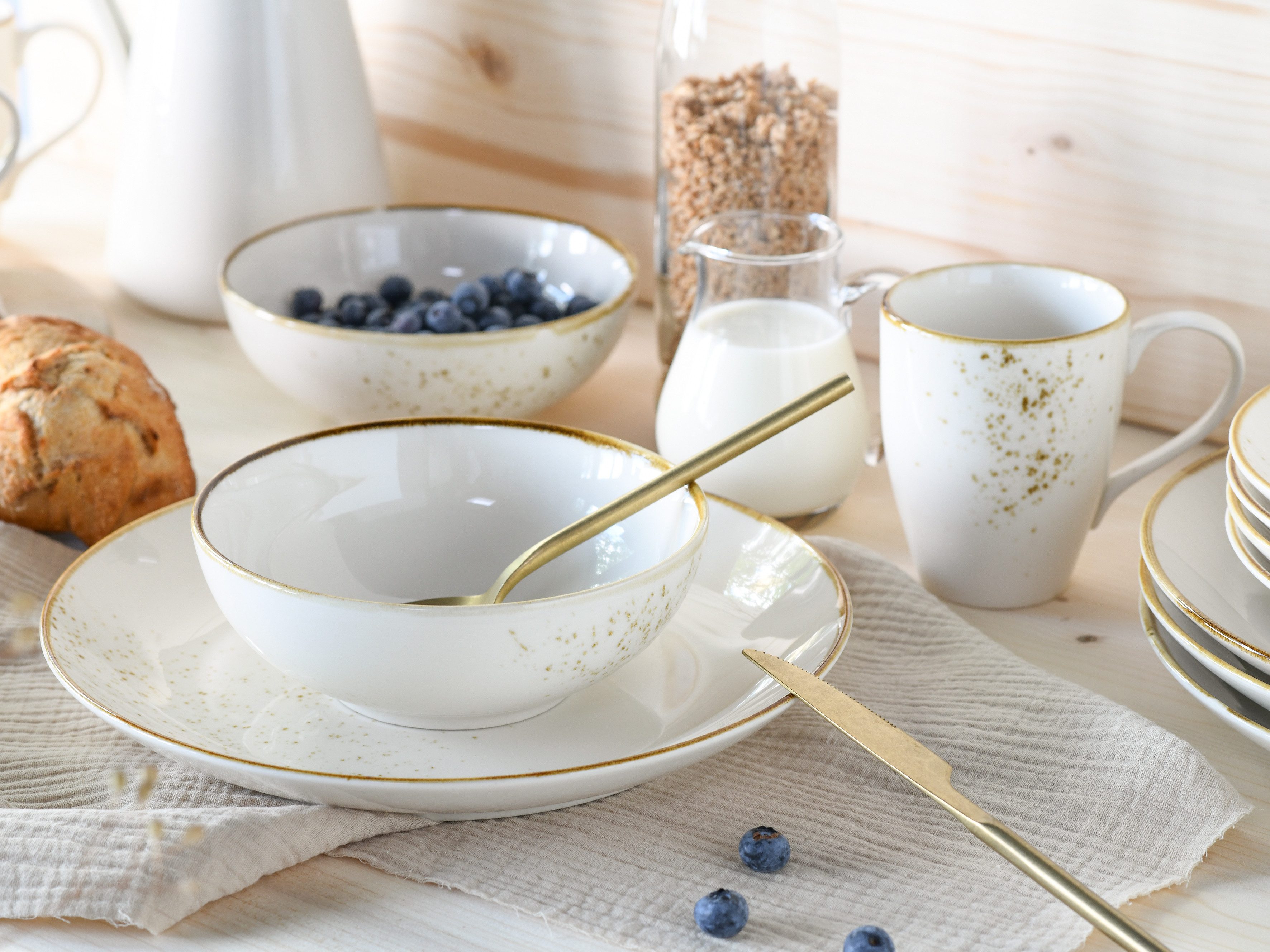 CreaTable Müslischale Nature Collection, Schalen-Set, 6-tlg., Steinzeug, (Set, 6-tlg), Naturverbundenes Design, Einzigartige Oberfläche