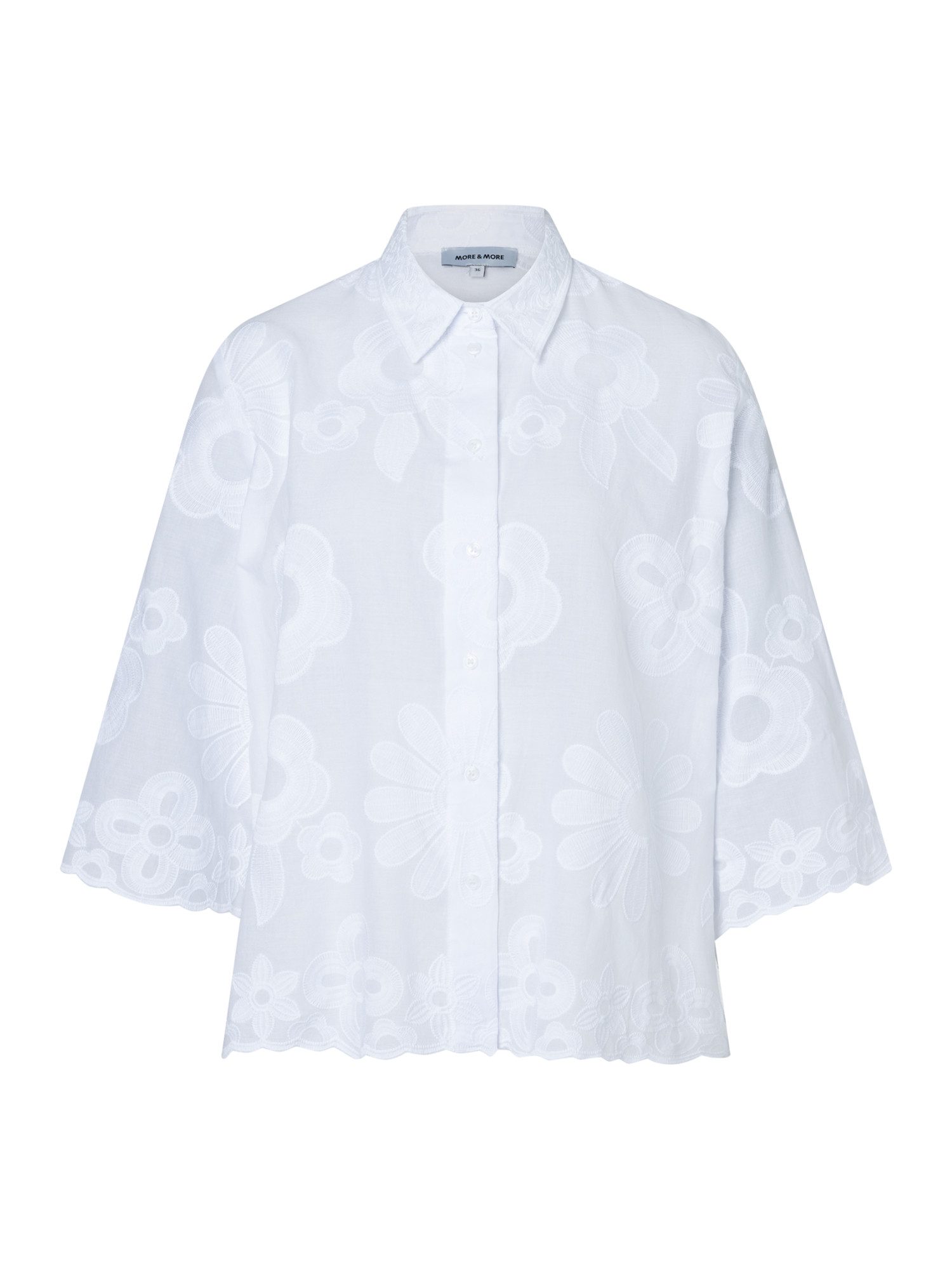 MORE&MORE Klassische Bluse weite 3/4 Arm-Bluse, Blumenstickerei