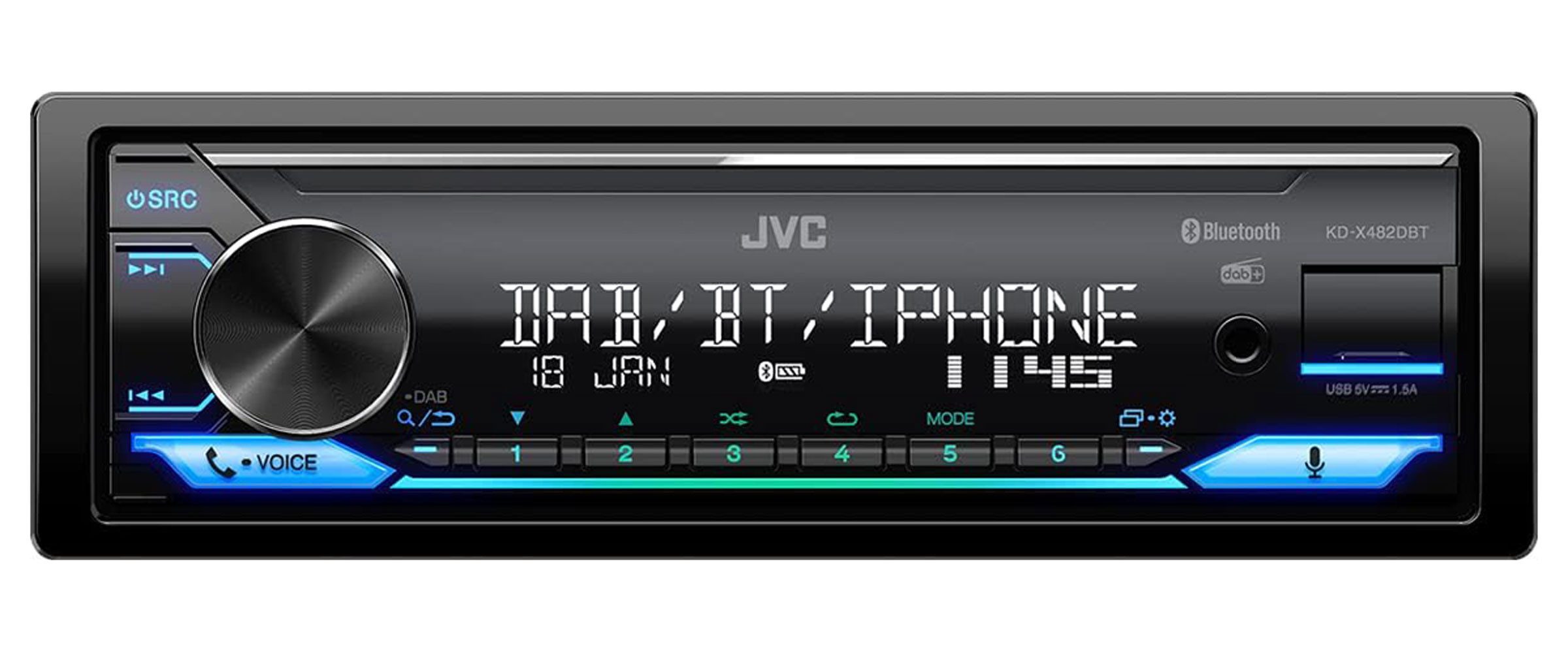 JVC KD-X482DBT DAB+ USB Remote App Android Music iPhone Autoradio (RDS, AM/FM Radio, Animiertes Display, Freisprecheinrichtung, 1 DIN)