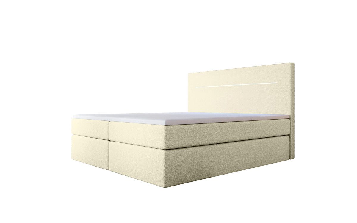 Luxusbetten24 Boxspringbett Sejour Bouclé, mit LED-Beleuchtung und Stauraum