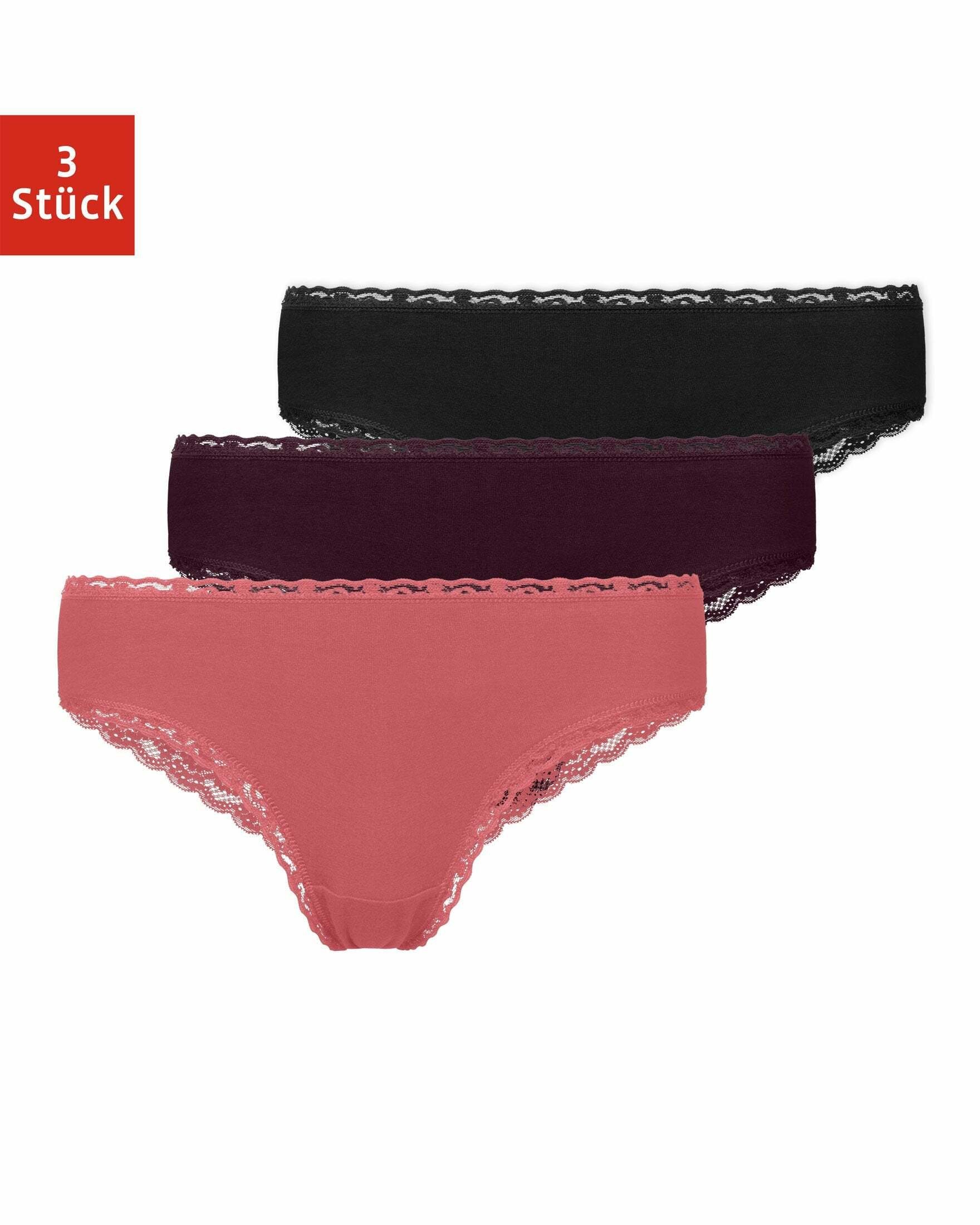 SNOCKS Brasilslip »Unterwäsche Damen Brazilian Slip Unterhosen« (3-St) aus  Bio-Baumwolle mit Spitze, kaschieren kleine Pölsterchen
