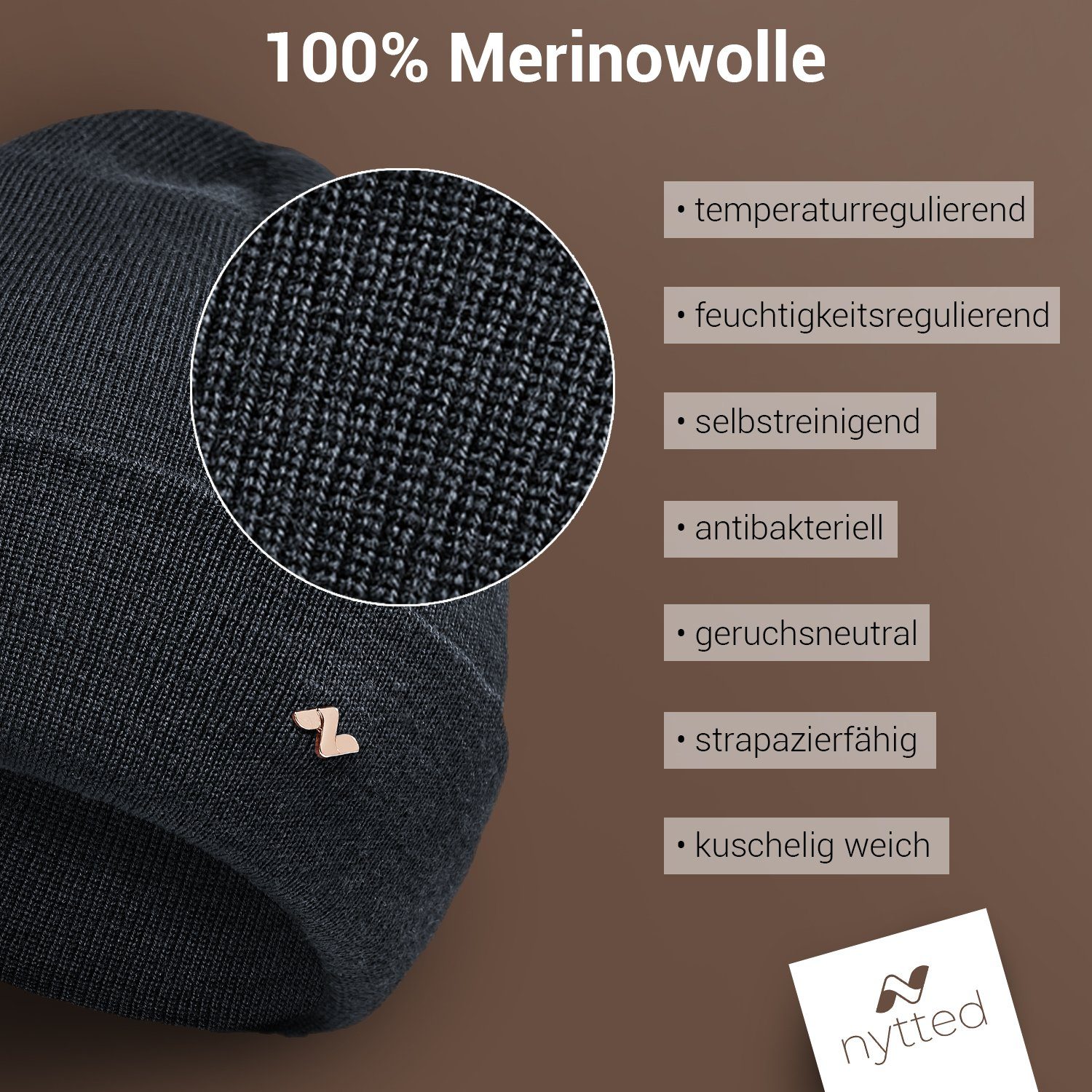 NYTTED® Beanie - & Damen Made 100% Merino-Wolle in - Wintermütze für anthrazit Herren Germany 