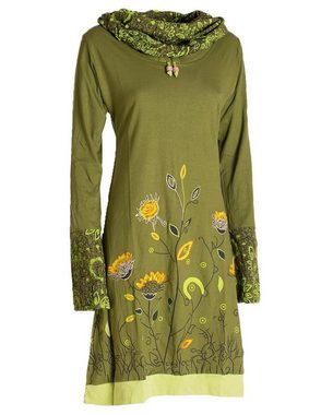 Vishes Jerseykleid Blumen-Kleid Langarm-Shirtkleid Schal-Kragen Baumwolle Hippie, Goa, Ethno Elfen Style