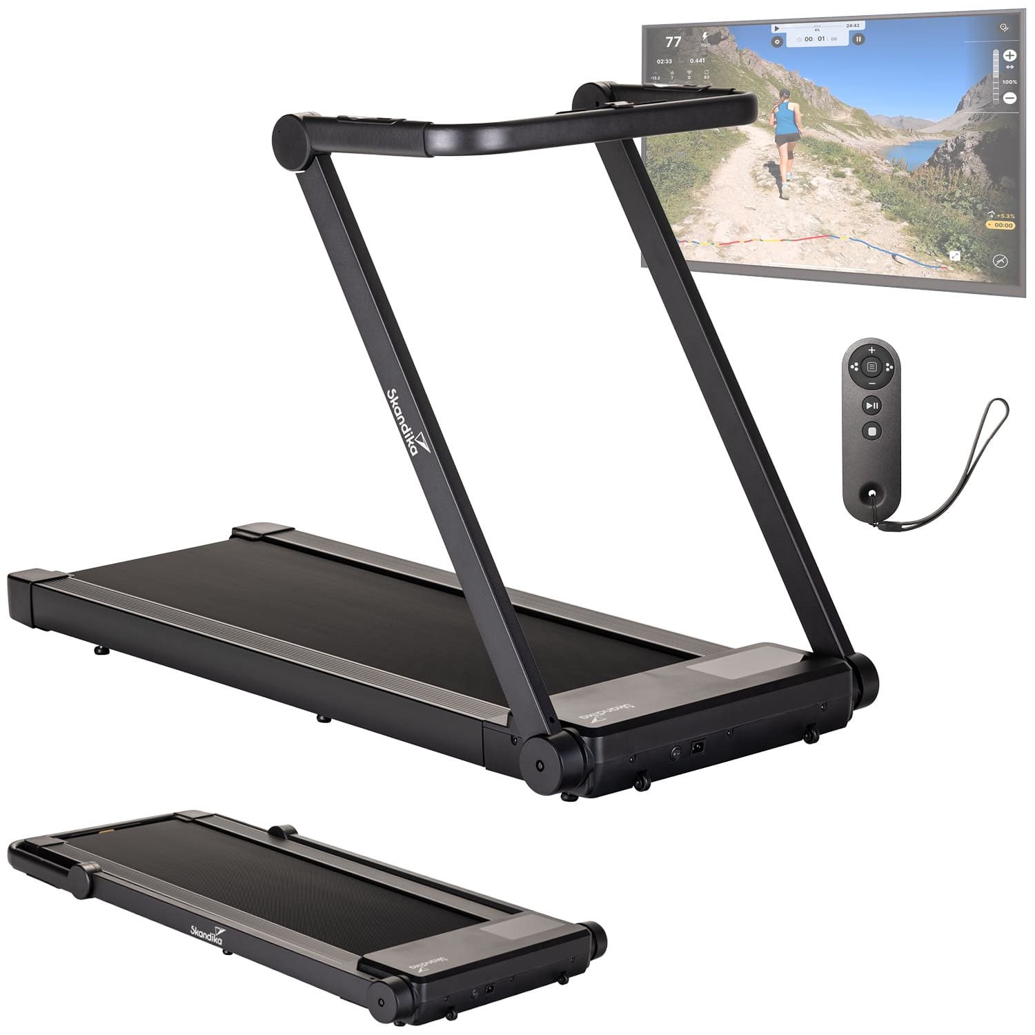 Skandika Laufband Nordik K12, Walking Pad für Zuhause, Büro, klappbar, bis 12km/h, breite Lauffläche, Kinomap App kompatibel, LED-Display, 18 Programme