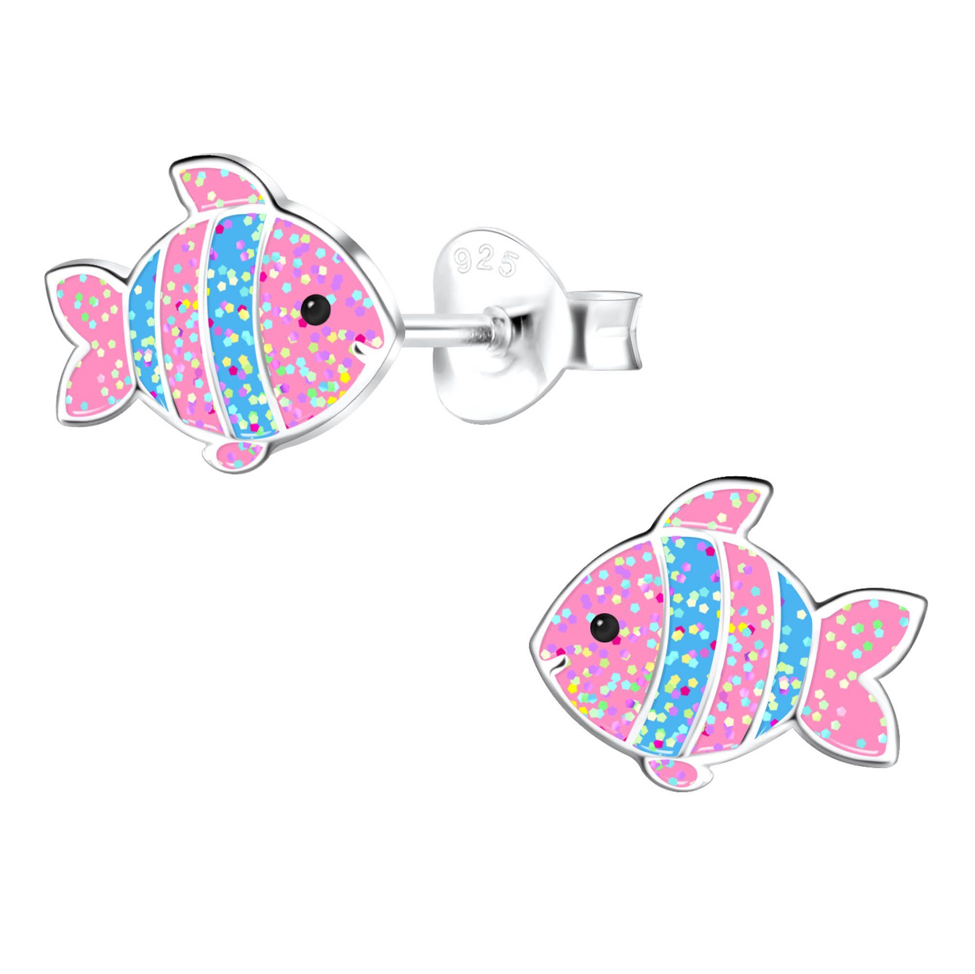 schmuck23 Paar Ohrstecker Kinder Ohrringe Fisch 925 Silber Mädchen Ohrstecker, Mädchen Kinderschmuck echte Silberohrringe, Sicherheitsverschluss