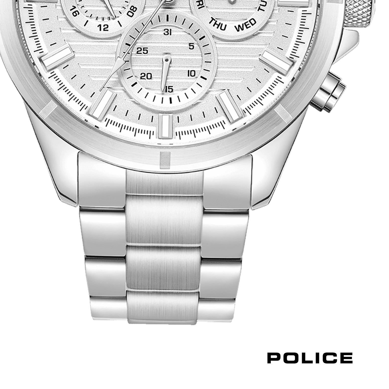 Police Multifunktionsuhr Police Herrenuhr Edelstahl silber, (Multifunktionsuhr), Herrenuhr rund, extra groß (ca. 45x53mm) Edelstahlarmband, Sport-Style