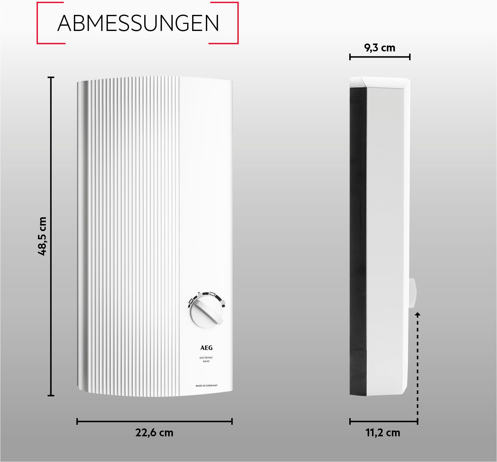 AEG Haustechnik Komfort-Durchlauferhitzer DDLE Basis, elektronisch, min. 35 °C, 27 kW, stufenlose Temperaturwahl durch 4 Anwendungssymbole