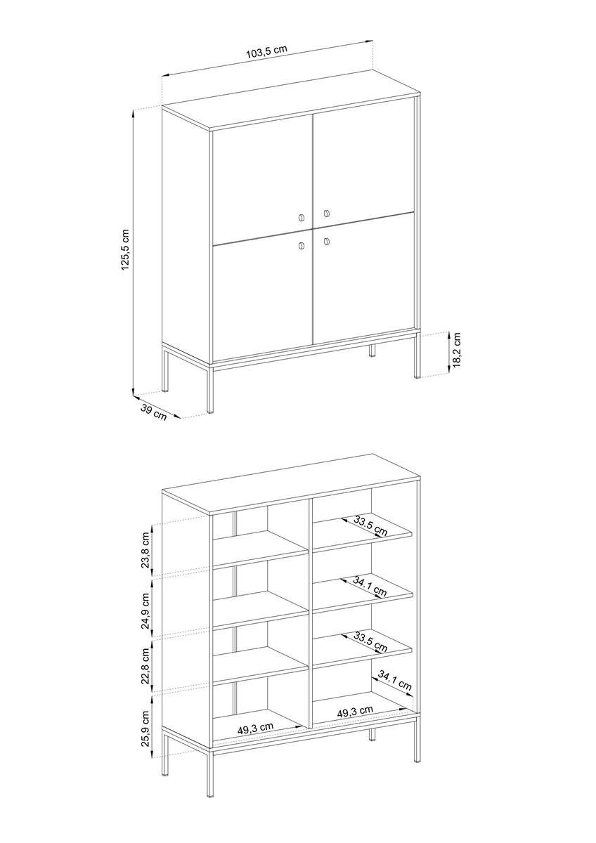 für im Kommode Beige 4-türig Design Beautysofa Hochkommode modernes Wohnzimmer, I, Monica