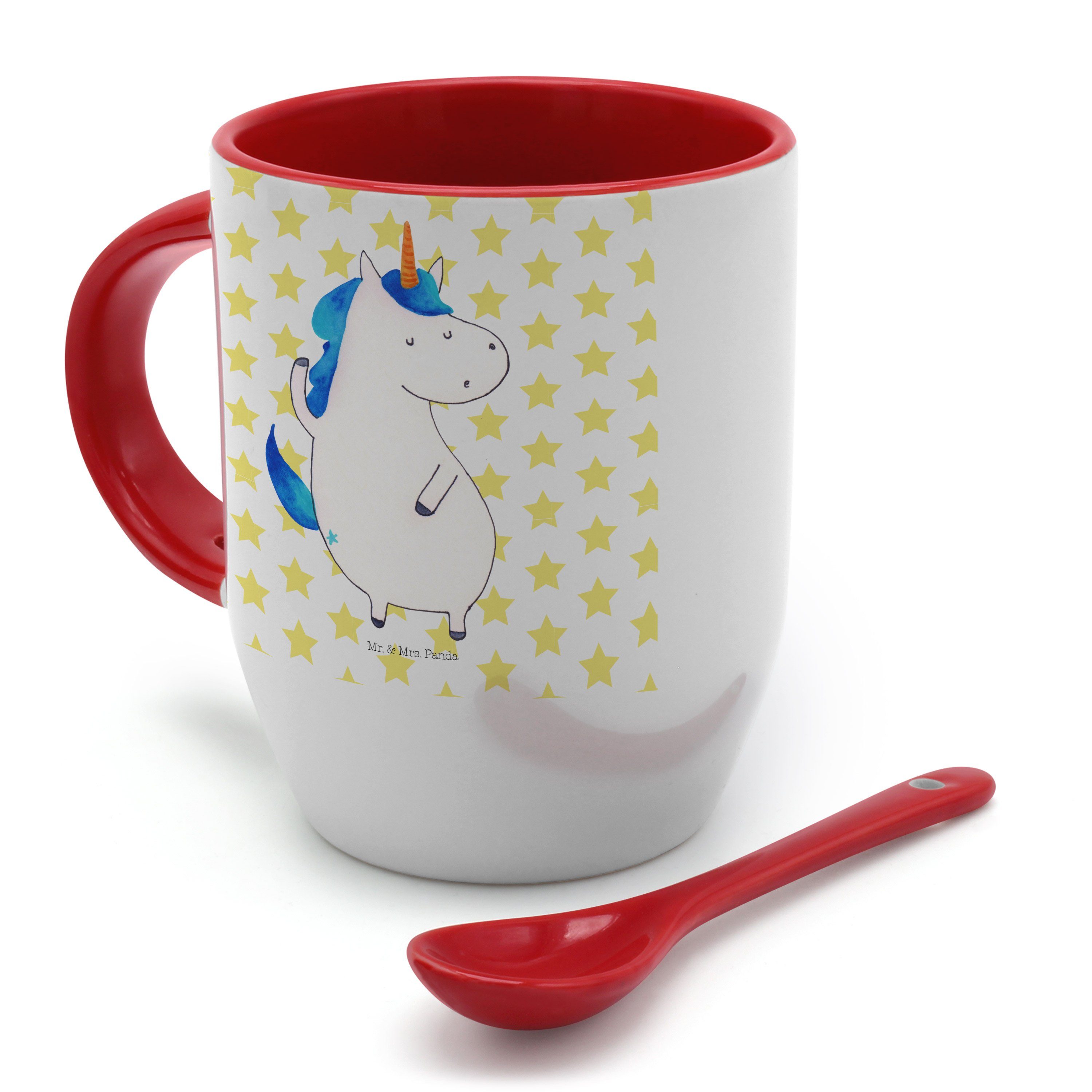 & Tasse, Unicorn, Einhorn Weiß Mr. Mann Kaffeebe, - Kaffeetasse, Geschenk, Keramik Panda - Mrs. Tasse