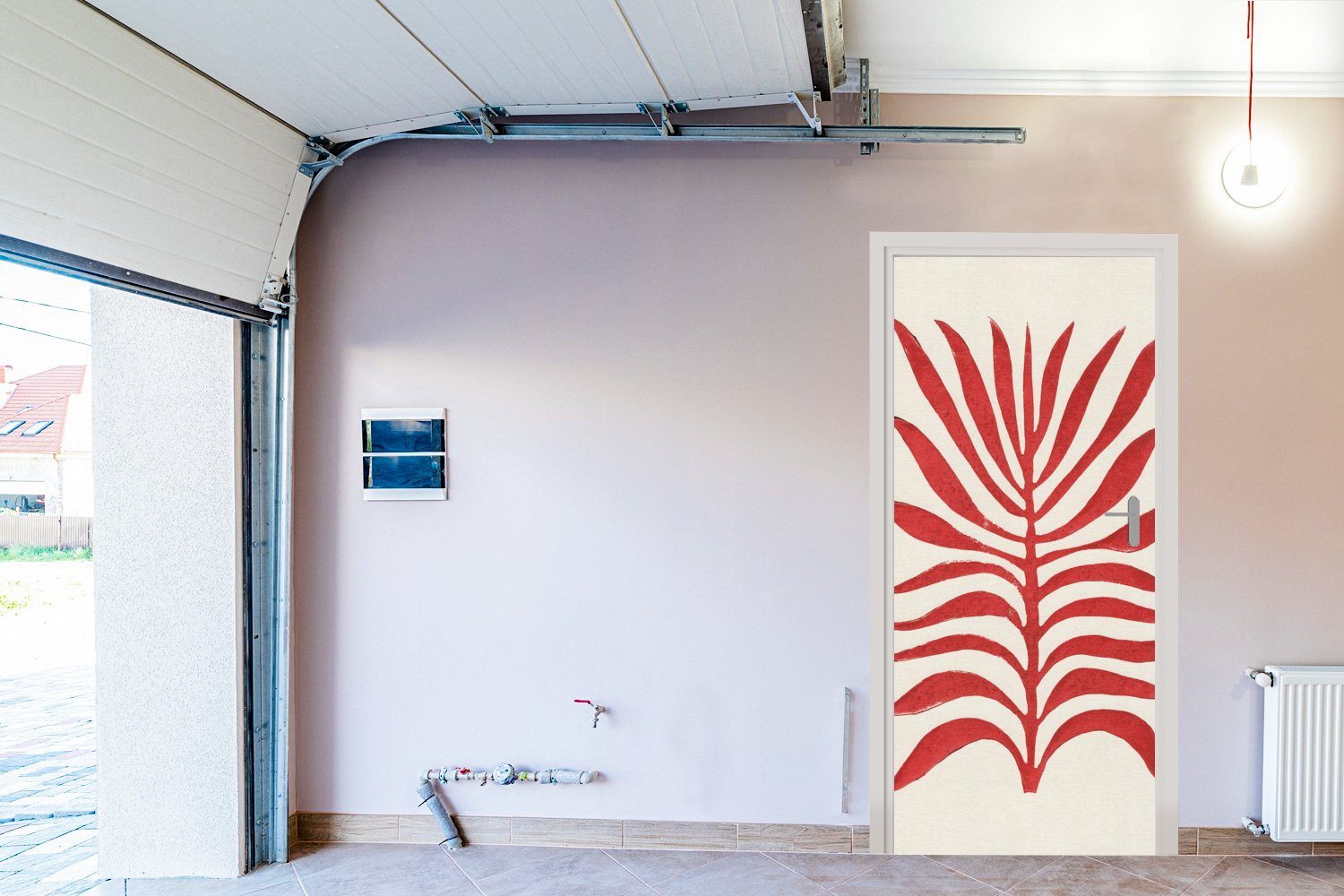 - Türtapete - Rot Fototapete Matt, (1 St), Abstrakt, cm - MuchoWow bedruckt, für Türaufkleber, Blätter Tür, 75x205 Pflanze