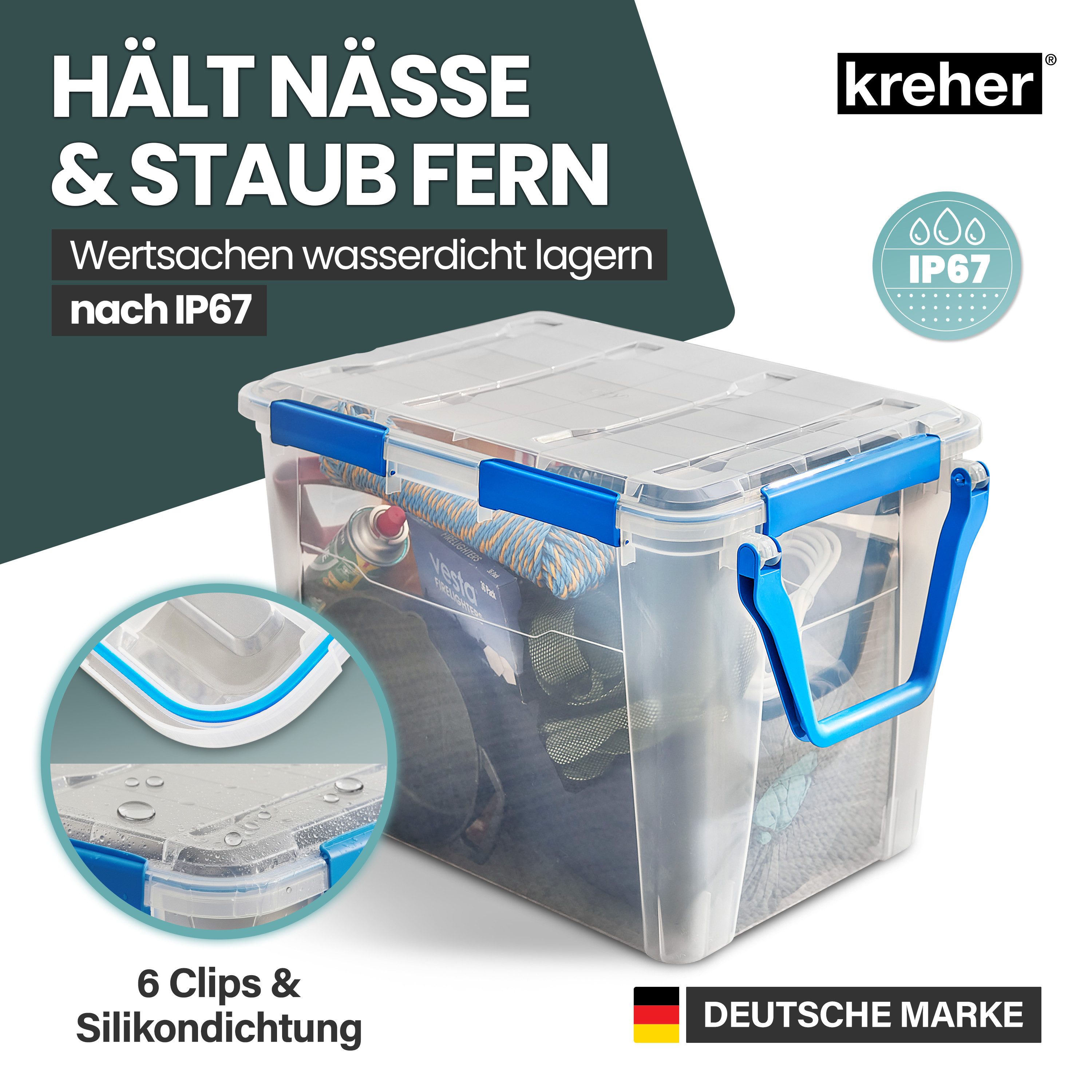 Kreher Aufbewahrungsbox mit Deckel und Dichtungsring (IP67) 100 Liter, roll günstig online kaufen