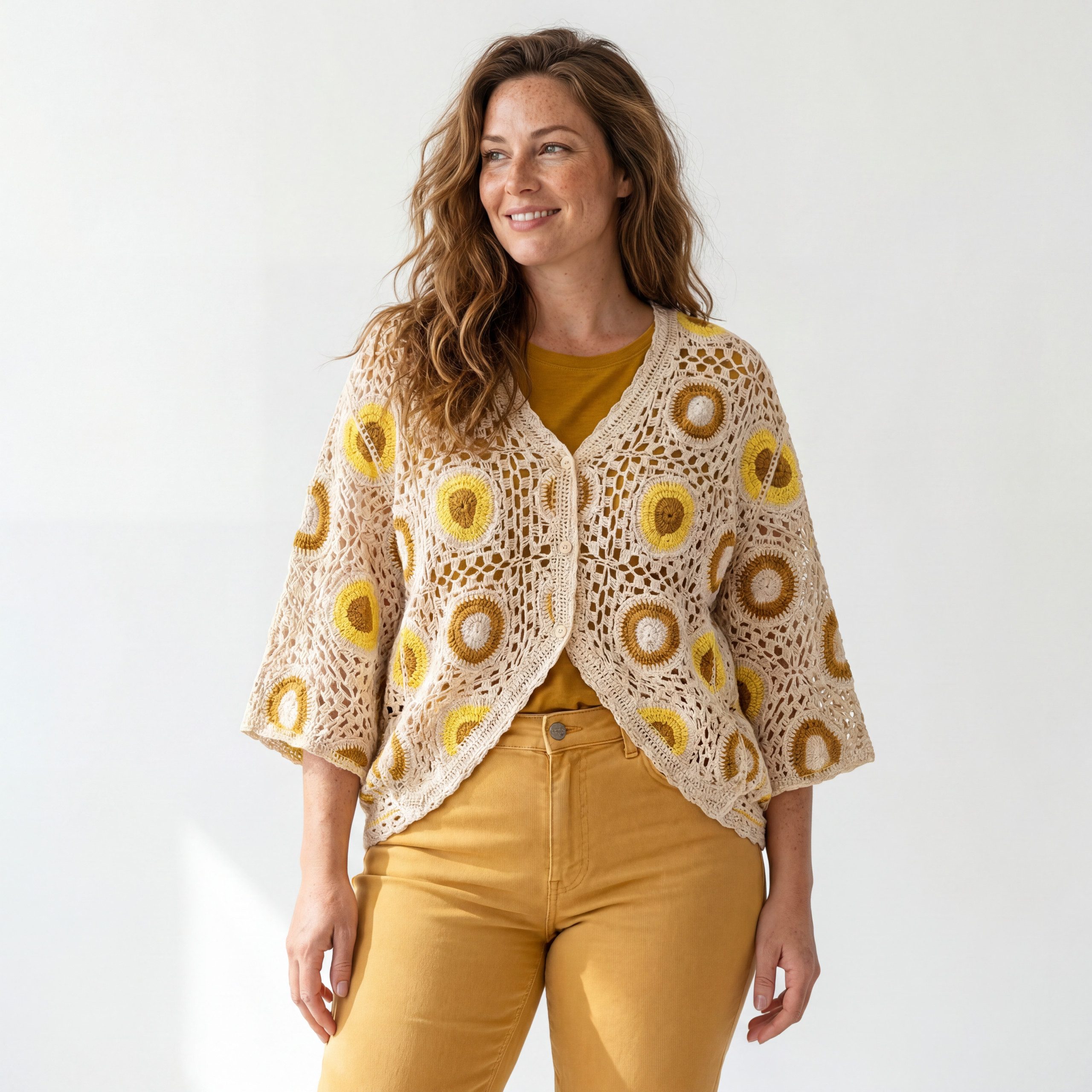 Strickjacke Sommerjacke Damen Häkel Look Jacke leichter Strick Cardigan