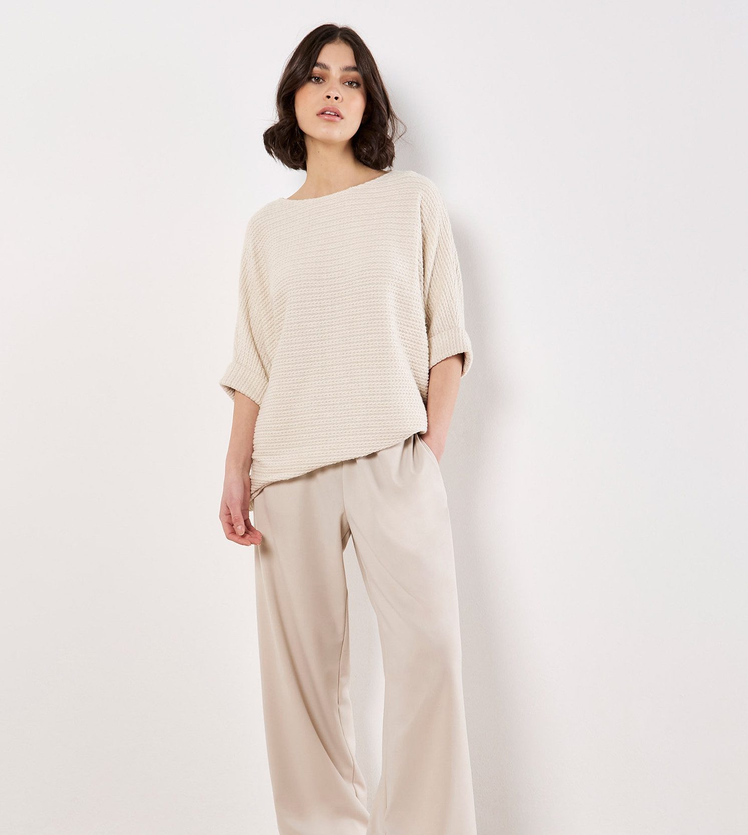 Apricot Fledermausshirt Oversized Top mit Zopfmuster