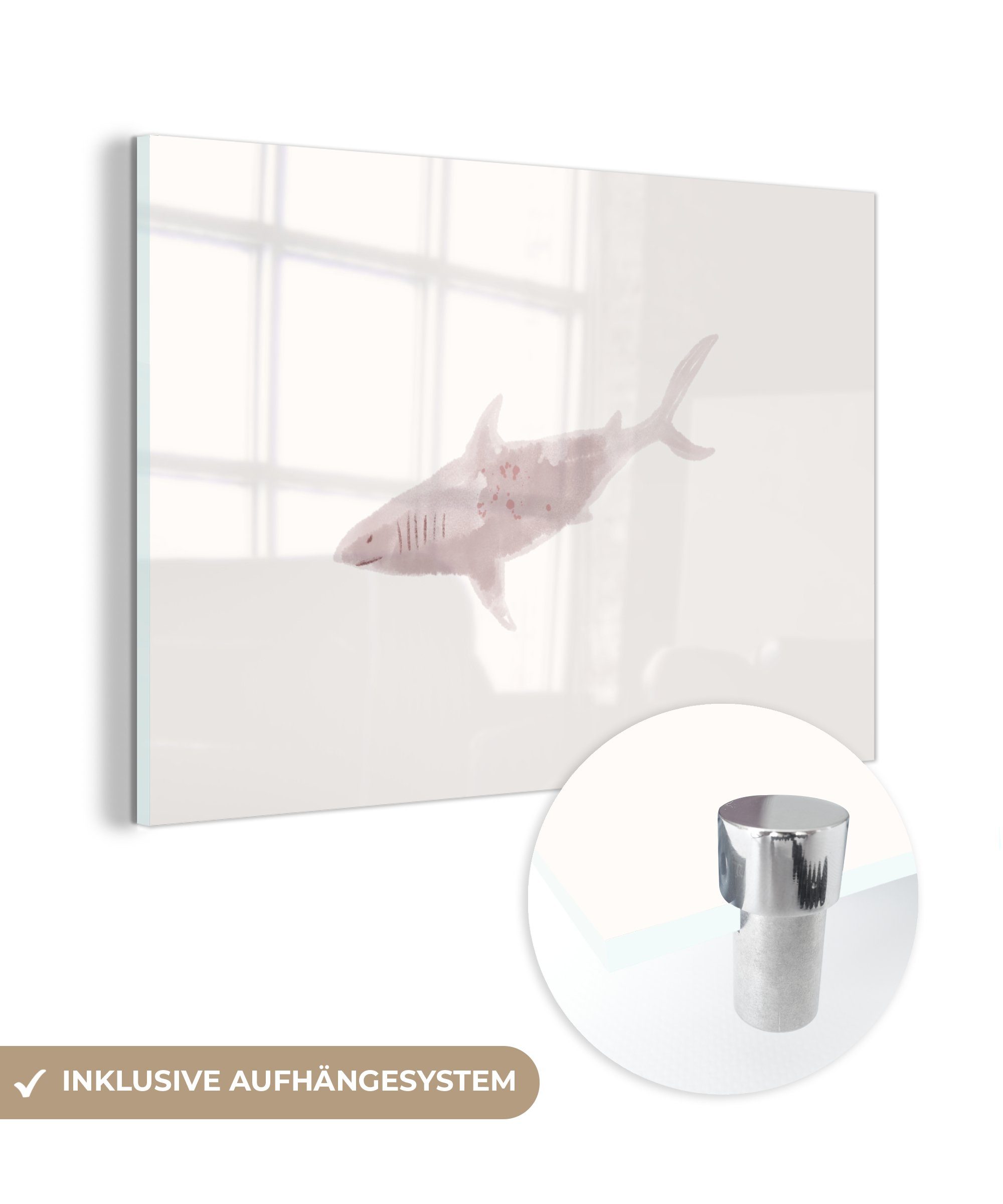 MuchoWow Acrylglasbild Hai - - Raubtiere Schlafzimmer & St), (1 Aquarell, Wohnzimmer Acrylglasbilder