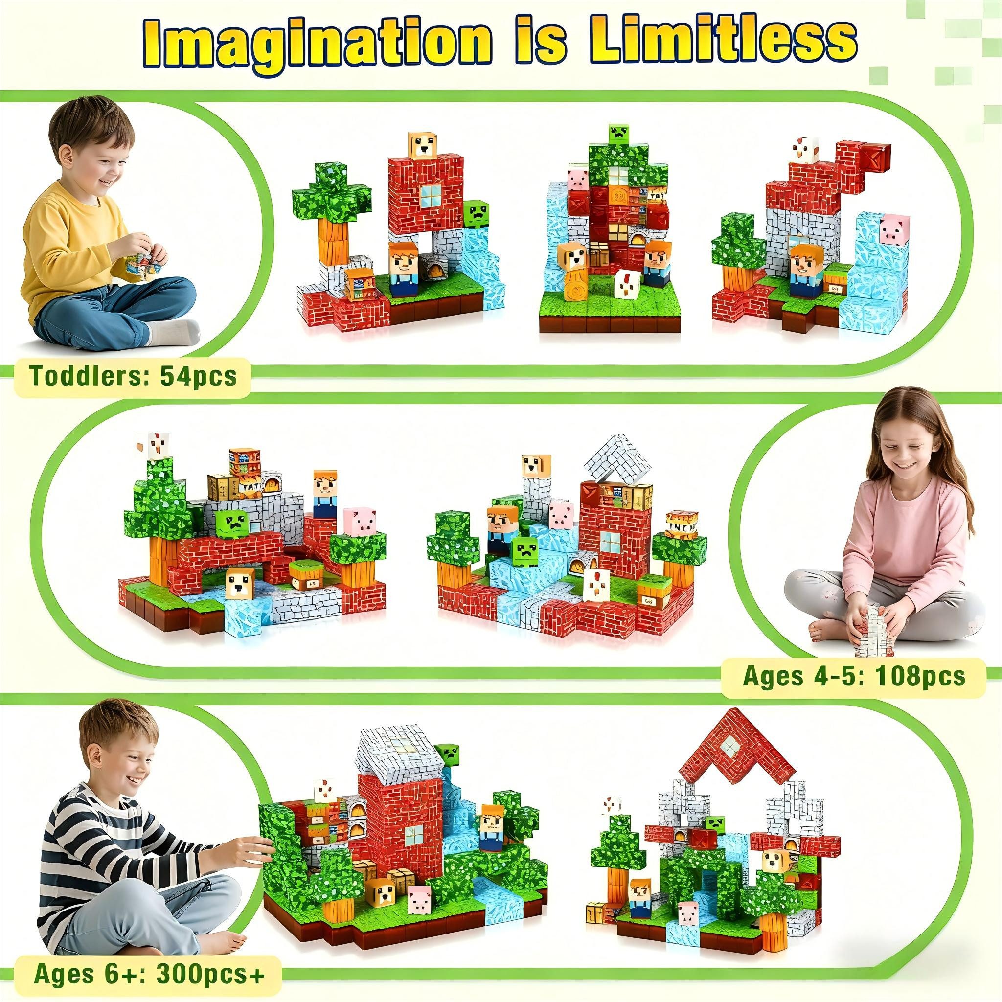 POPOLIC Magnetische Bausteine, Magnetbausteine Magnetspielzeug Magneten Kinder Magnetspielbausteine, (108 St., Magnetisches Spielzeug für Kinder ab 3 4 5 6 7 8 9), Magnetspiel kinderspielzeug für Jungen und Mädchen LKW