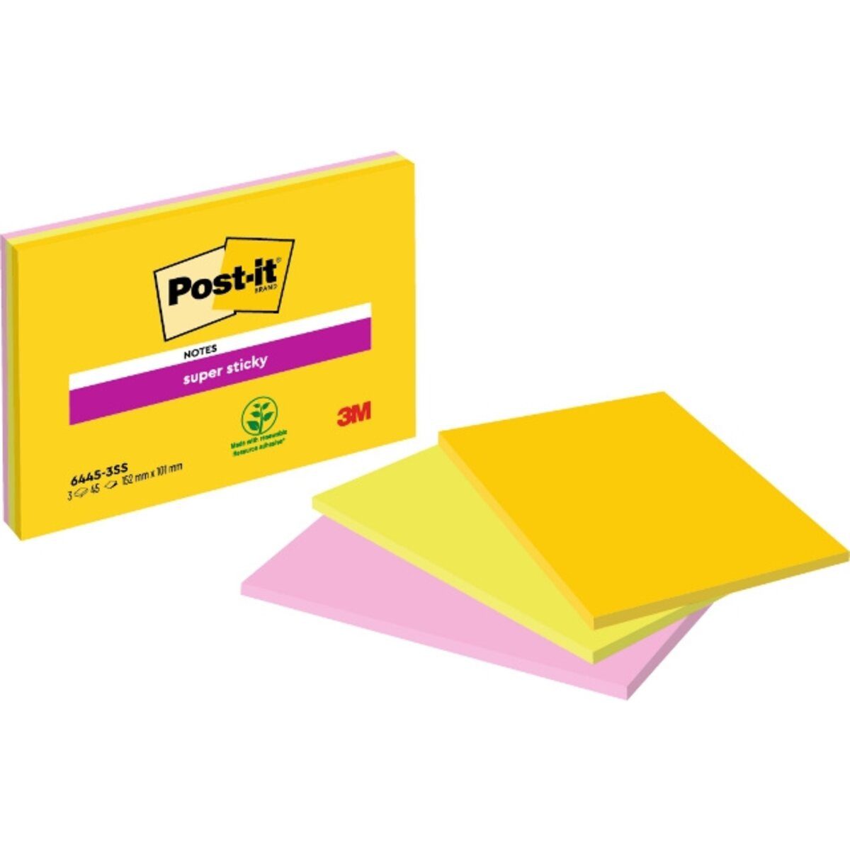 Post-it Notes Haftnotizblock Haftnotiz Super Sticky Meeting Notes 152x101mm 45 Blatt neonfarben VE=