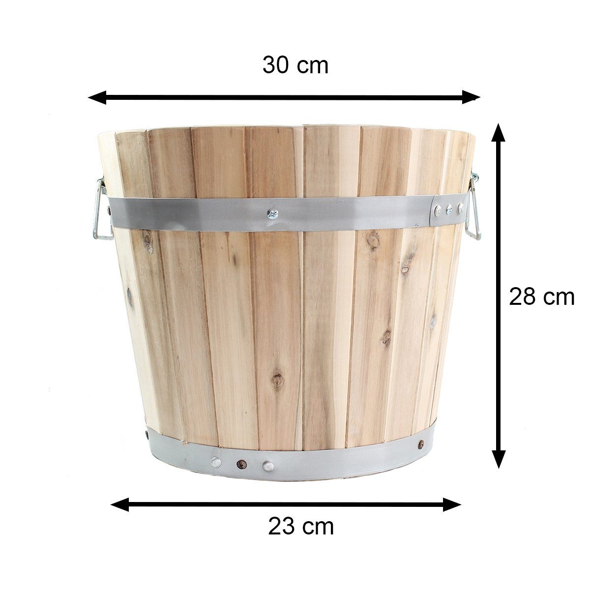 Pflanzkübel 2 Holz Pflanzkübel Holzfass robust, aus Wasser-Ablaufloch rund Tragegriffen, cm optik, mit 33 mit Pflanztopf sehr Griffen colourliving