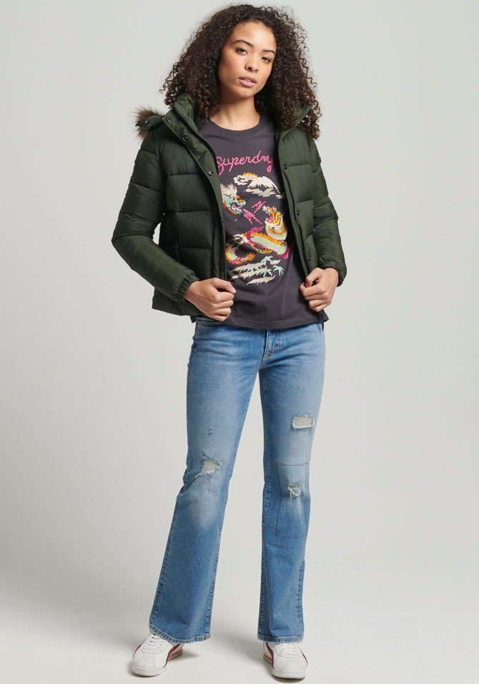 Superdry Winterjacke grün Layer Kapuzenjacke geschnittene Kurz Mid