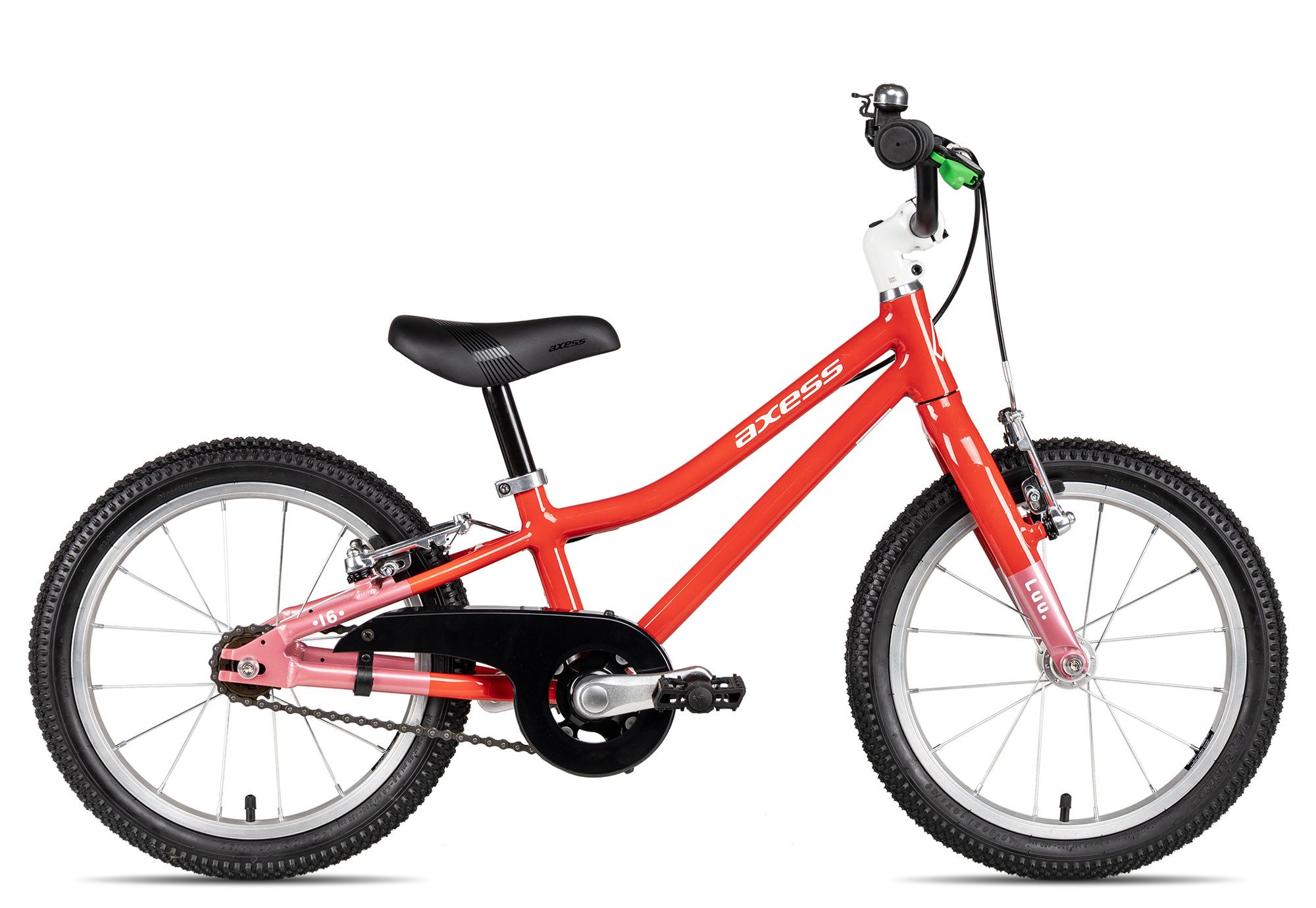 Axess Kinderfahrrad LUU. 16, 1 Gang Alloy non QR Schaltwerk, Fixie / Singlespeed, dreifach-konifizierter Aluminiumrahmen rot/orange