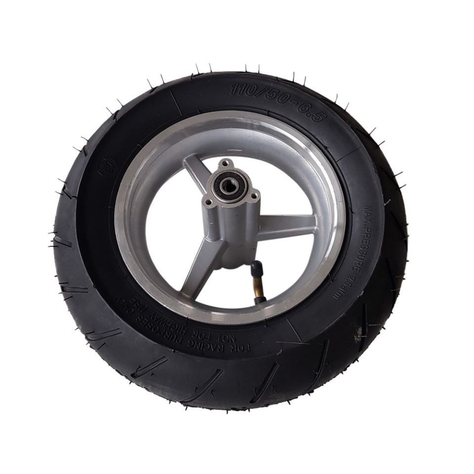 FunSport-Factory Ersatzrad Pocketbike Hinterrad 110/50-6.5 6,5 Zoll Alufelge 3-Speichen Silber, 3-Speichen-Alufelge, Kugellager, M5-Aufnahme, Straßenprofil