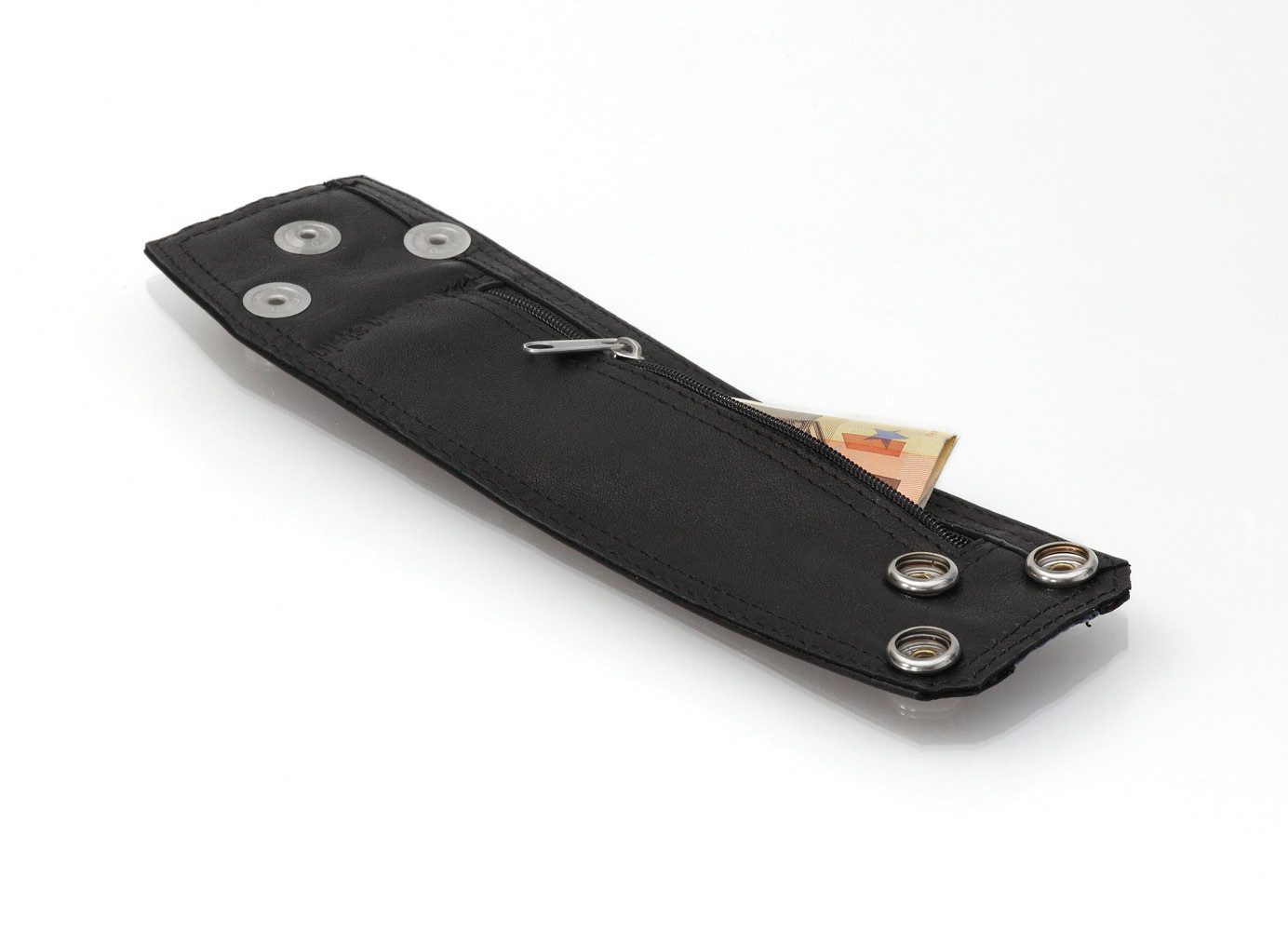 von hohenstein Armband Key-west Lederarmband mit Innentasche schwarz XXL