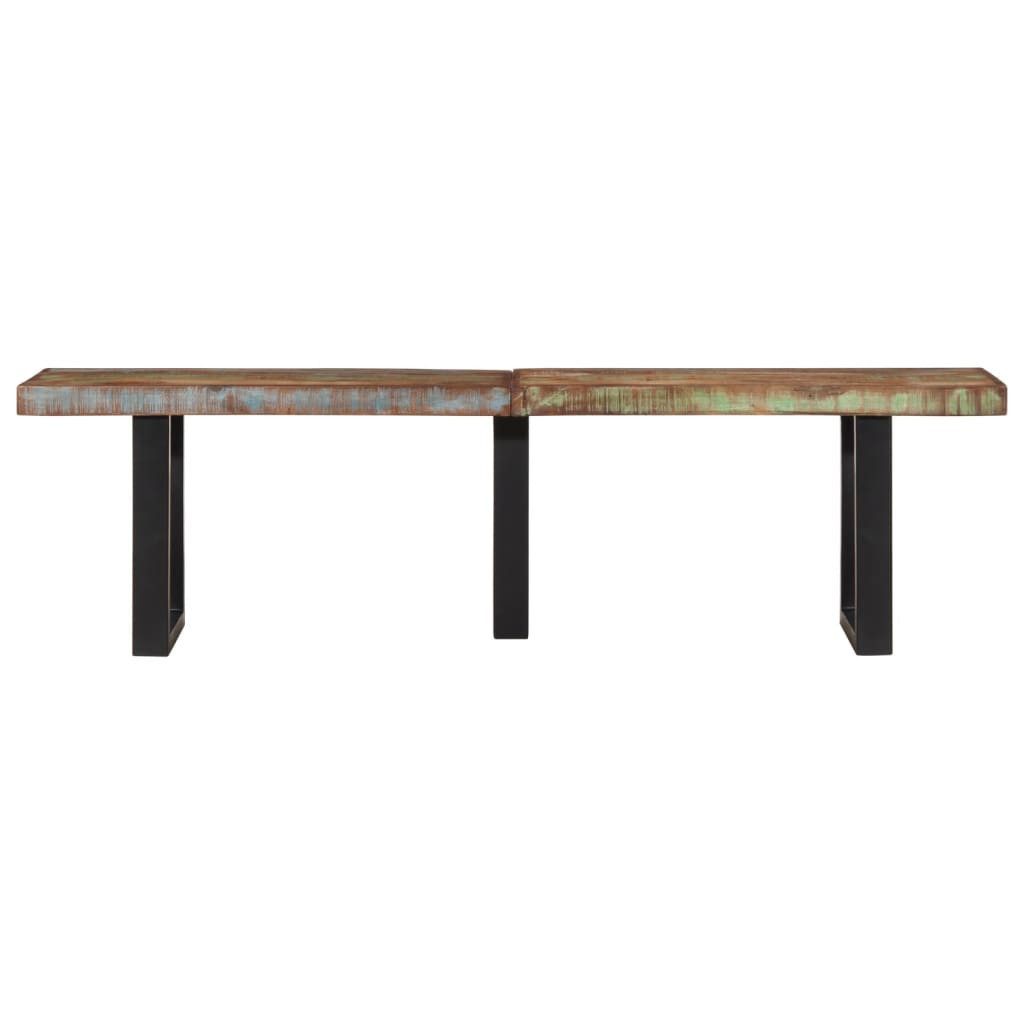 furnicato Truhenbank Massivholz Sitzbank 160×35×45 cm in Braun und Schwarz, Rustikaler Hocker mit Baumkante und U-Gestell für Flur und Wohnzimmer