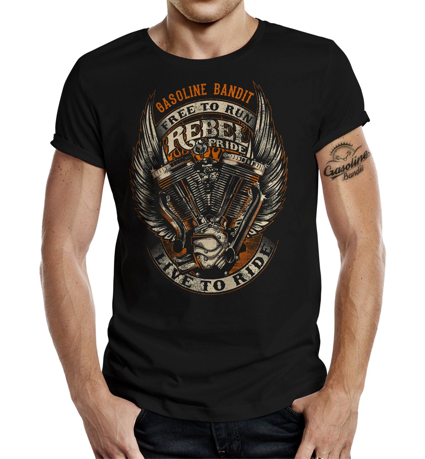 GASOLINE BANDIT® T-Shirt im Original Biker Racer Rockabilly Hot-Rod Design: Rebel Pride